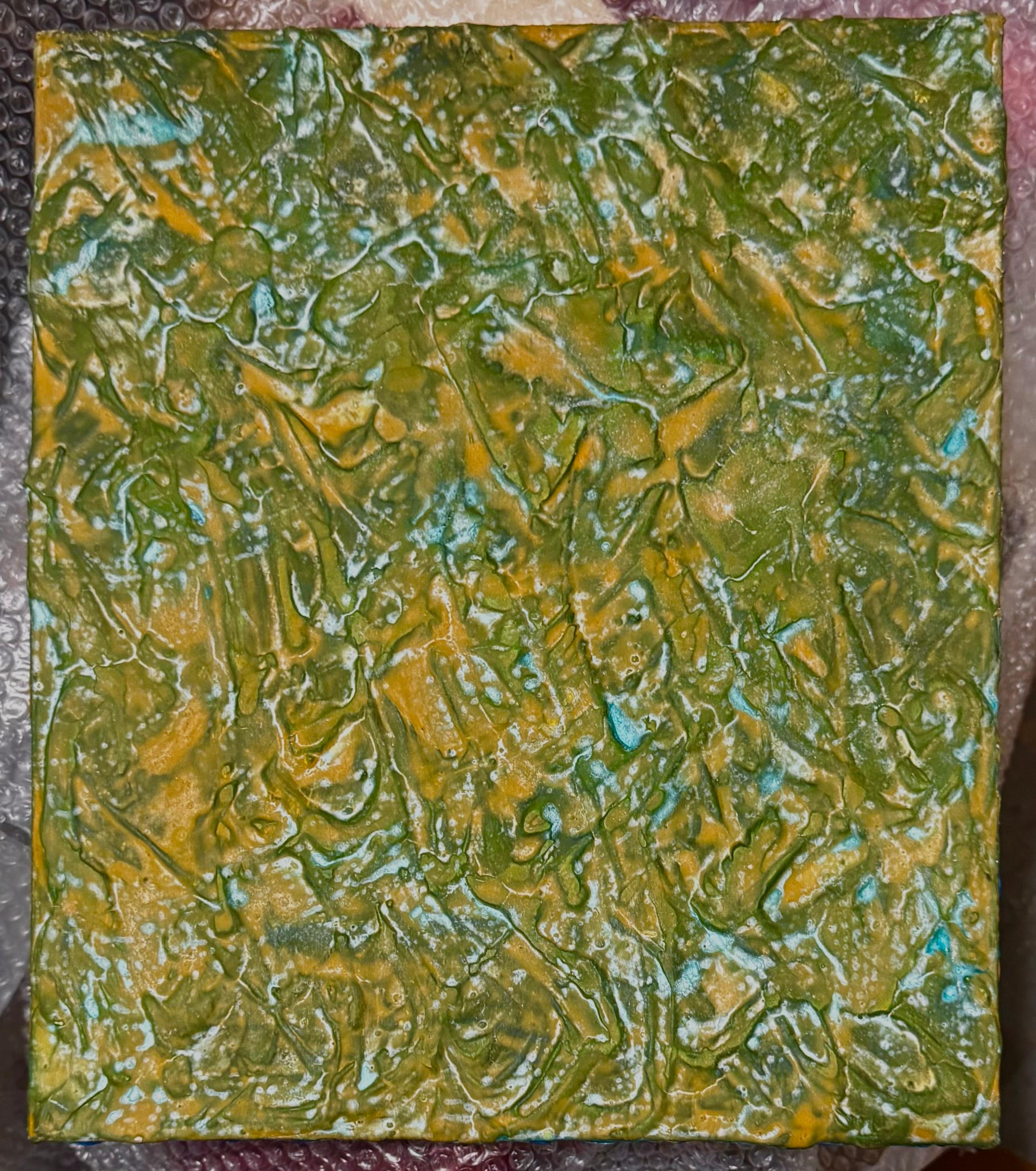 En esta obra, las técnicas no tradicionales de Gelfman crean una superficie de varios niveles y una textura palpable. Los patrones reptilianos de esta obra de técnica mixta pueden reflejar el estudio minucioso de la naturaleza por parte del artista,