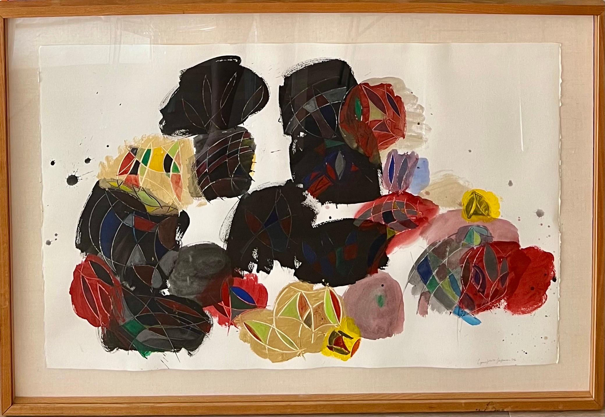 Lynne Golob Gelfman, American (1944-2020)
Abstract Composition in colors
Acrylic paint and watercolor on paper
Hand signed and dated recto
Sheet: 40 X 26 inches
Frame dimensions: 47.5 X 32.5 frame with glazing


Gelfman is often praised for using