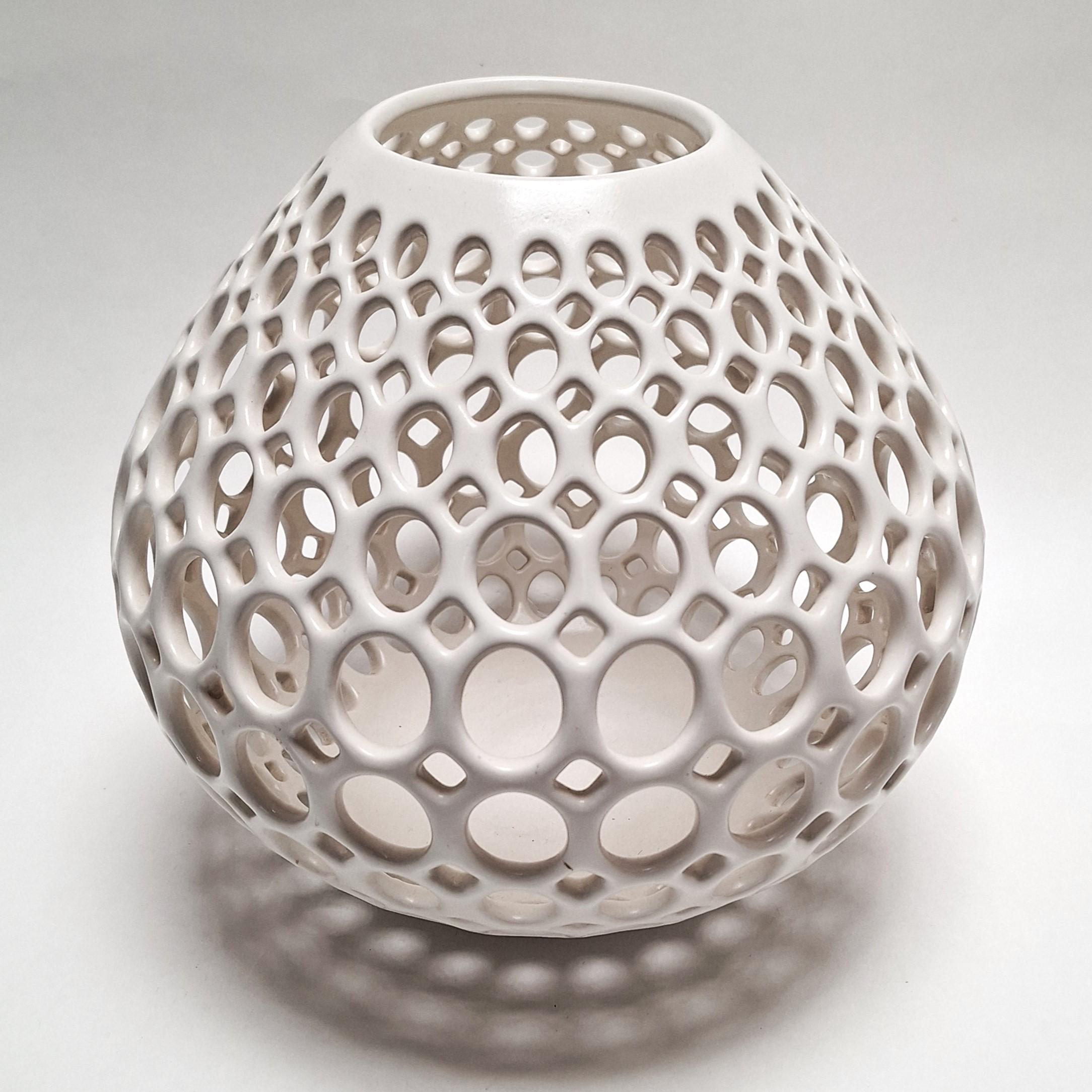 Teardrop Oval Lace White - contemporary modern ceramic vessel object - Art by Lynne Meade
