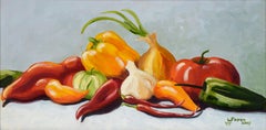 Harvest on the Kitchen Counter - Contemporary Still Life in Oil on Canvas