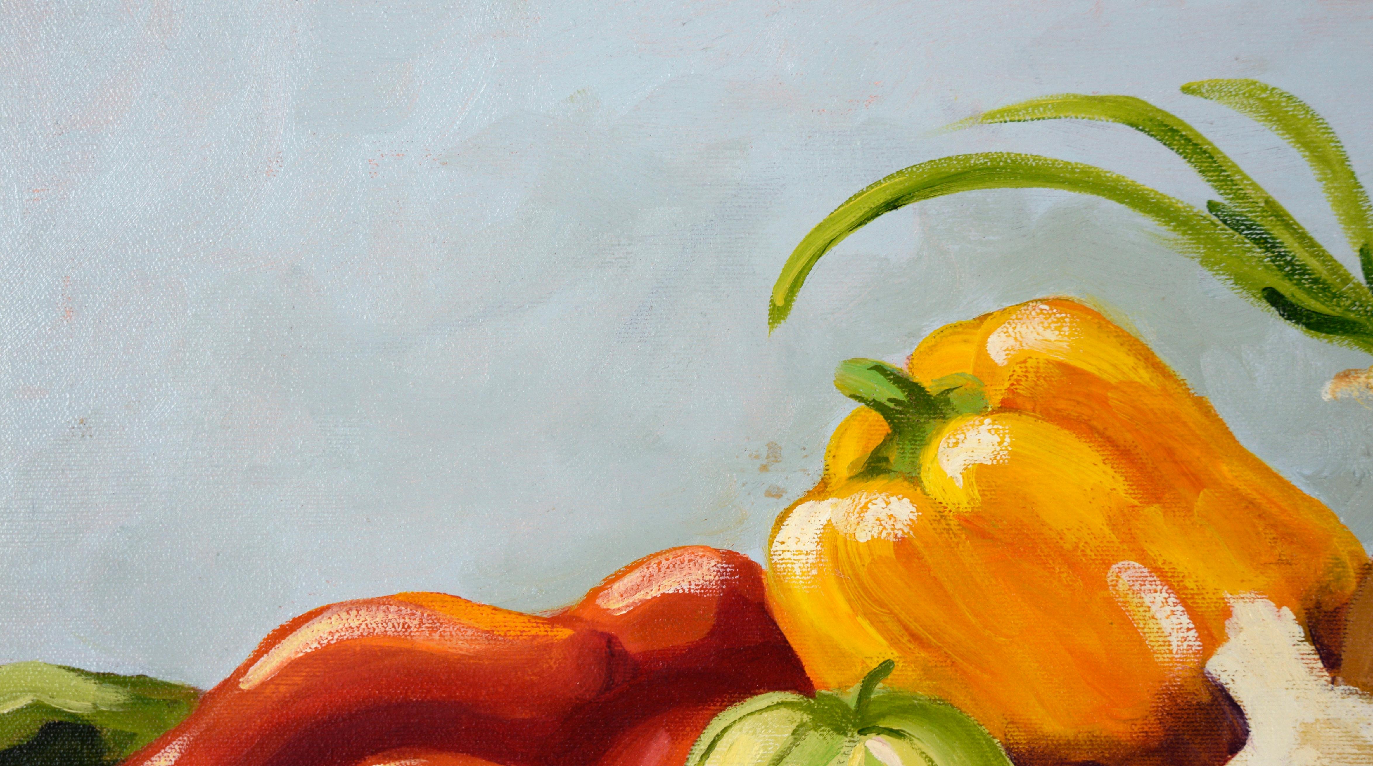 Récolte sur le comptoir de la cuisine - Nature morte contemporaine à l'huile sur toile - Marron Still-Life Painting par Lynne Patton