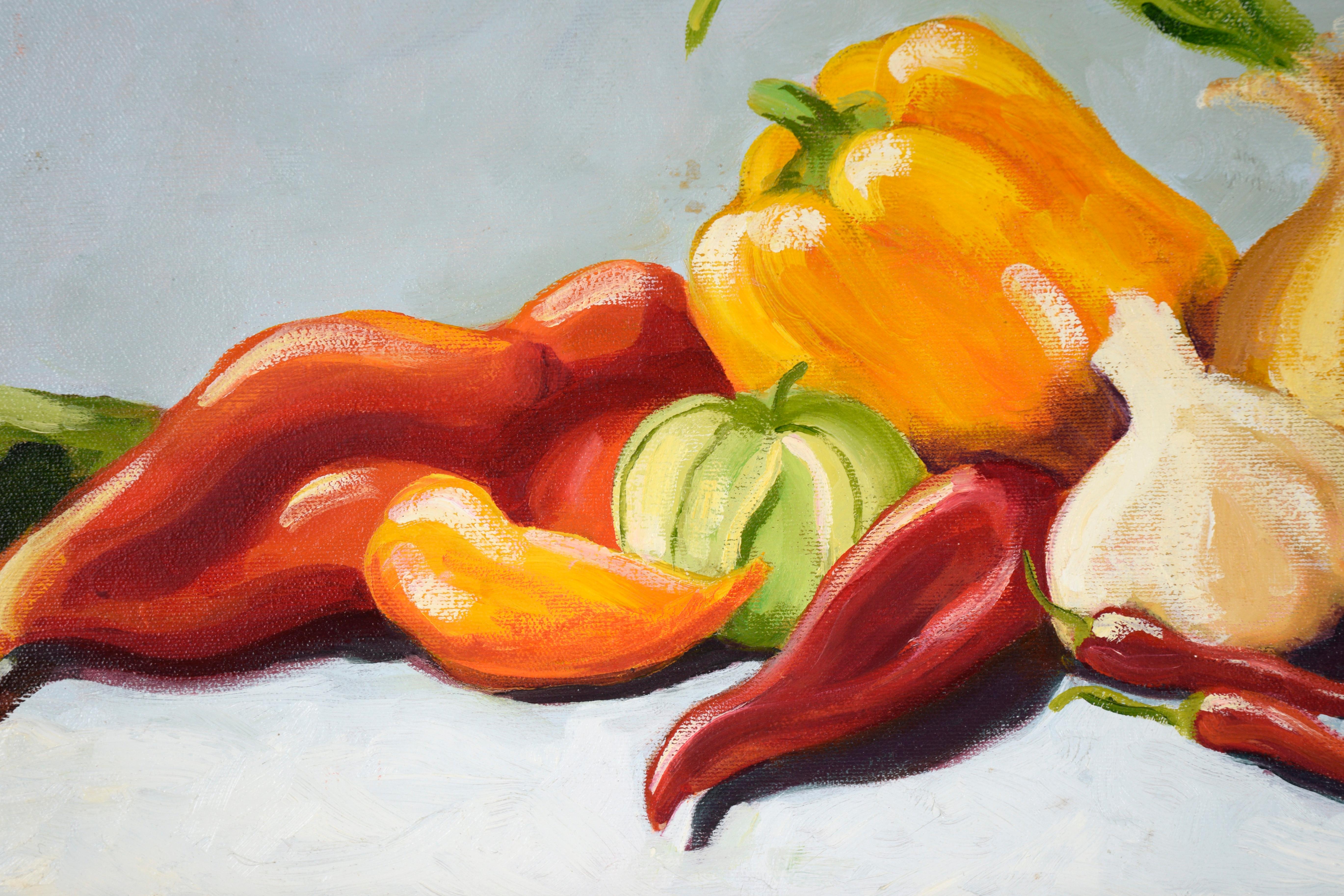 Récolte sur le comptoir de la cuisine - Nature morte contemporaine à l'huile sur toile en vente 1