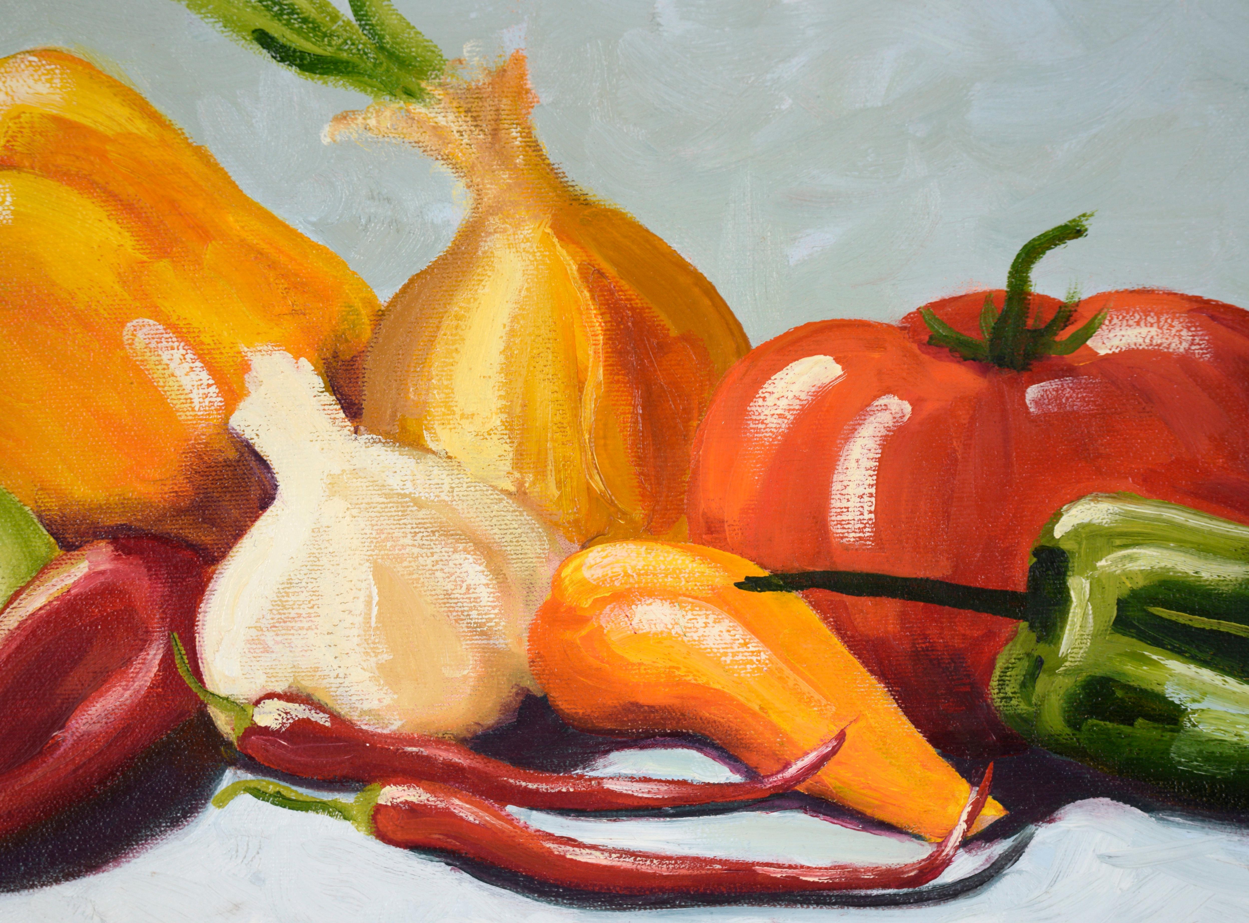 Récolte sur le comptoir de la cuisine - Nature morte contemporaine à l'huile sur toile en vente 2