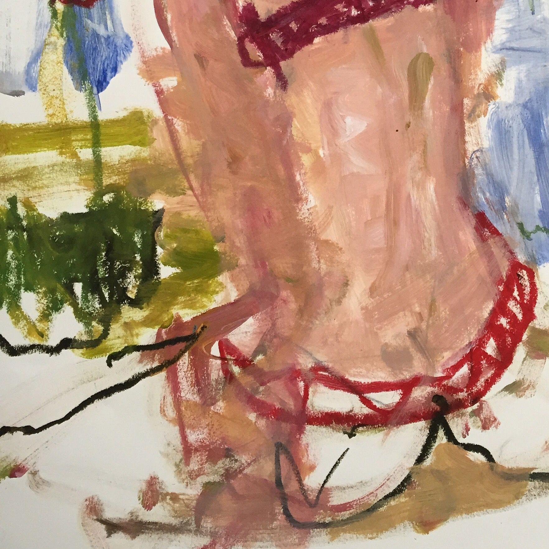 Red Bikini, Mixed Media on Paper - Abstract Mixed Media Art by Lynne Pell