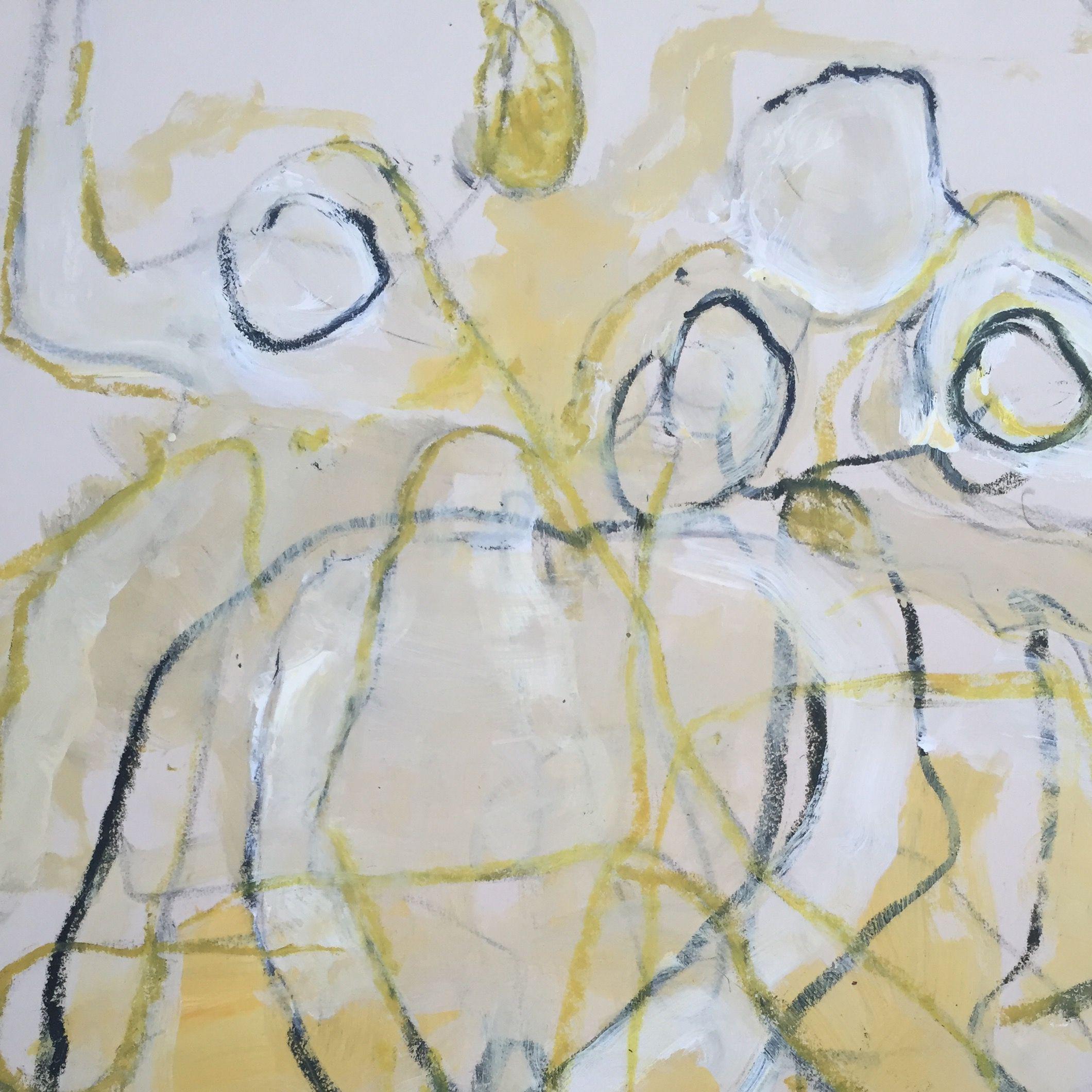The Party 2, Techniques mixtes sur papier - Abstrait Mixed Media Art par Lynne Pell