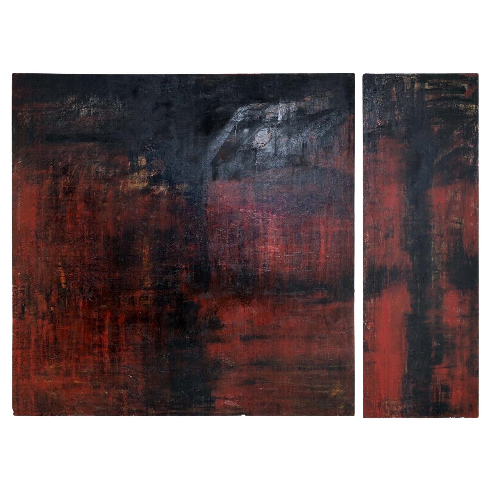 Lynne Resch Tree of Life Red Abstract Modern Oil on Canvas Painting Diptych 1986
