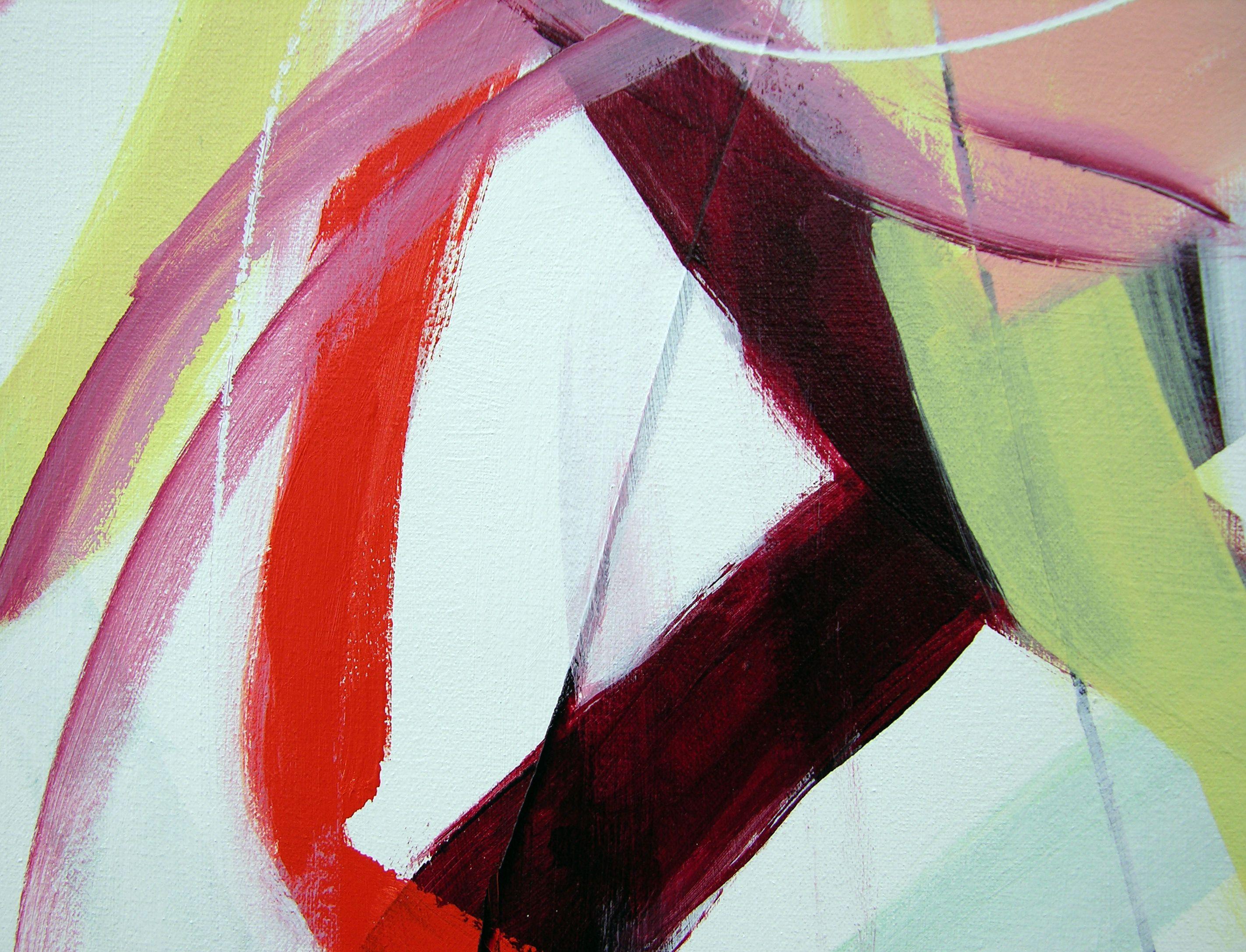 40â€ x 40â€ x 1,5â€ pintura original sobre lienzo tensado con la imagen continuando alrededor  el  laterales para que no sea necesario ningún marco.  Viene con alambre para cuadros, listo para colgar.       Hi-Wire Dance es una pintura ligera y