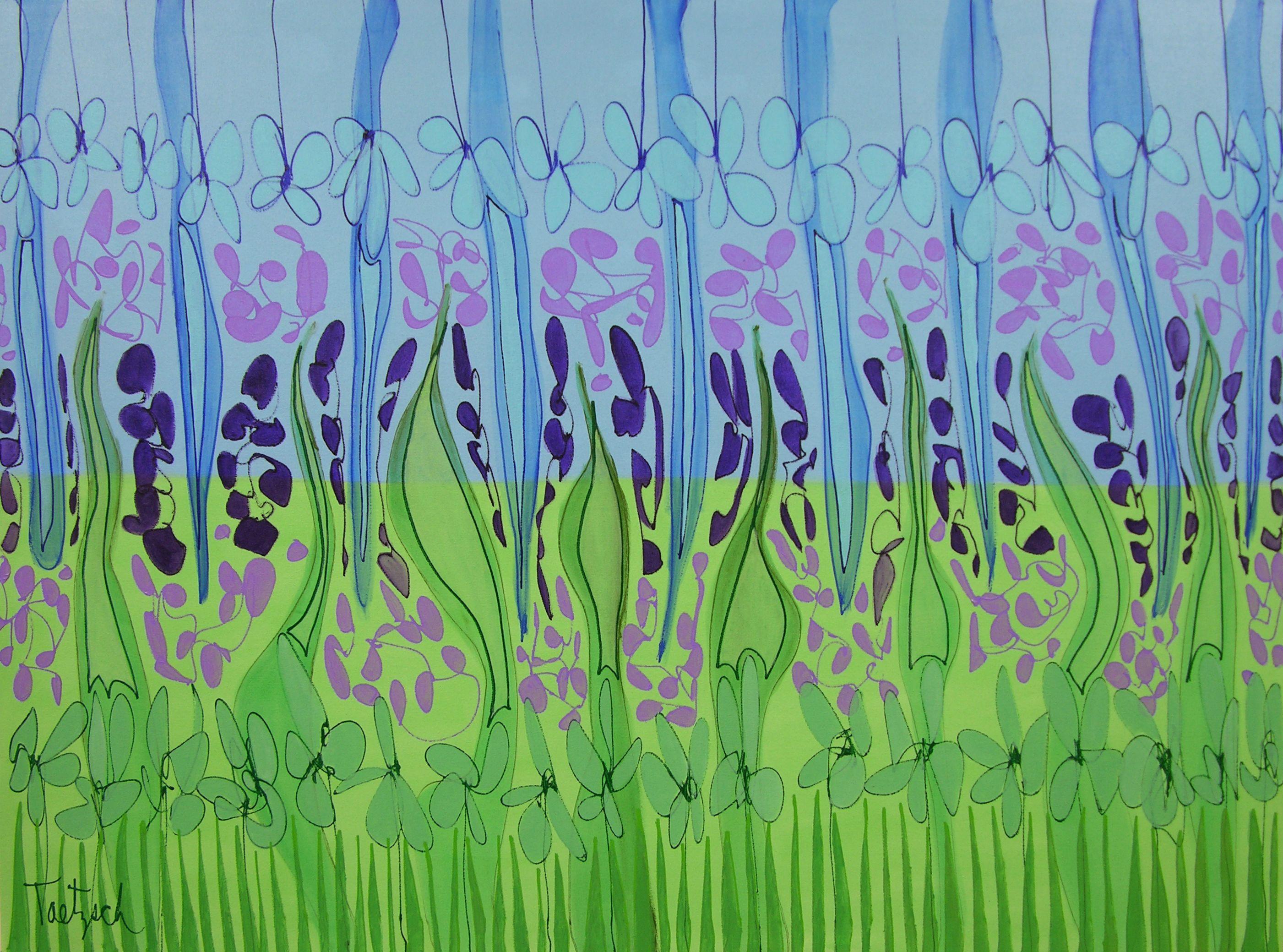 Matrixâ€™s whimsical flower-petal and leaf shapes are abstracted into simple repeating patterns that give it a decorative impact while playfully exploring color, shape and space.    56" x 42" x 1.5" original painting on stretched canvas, with the