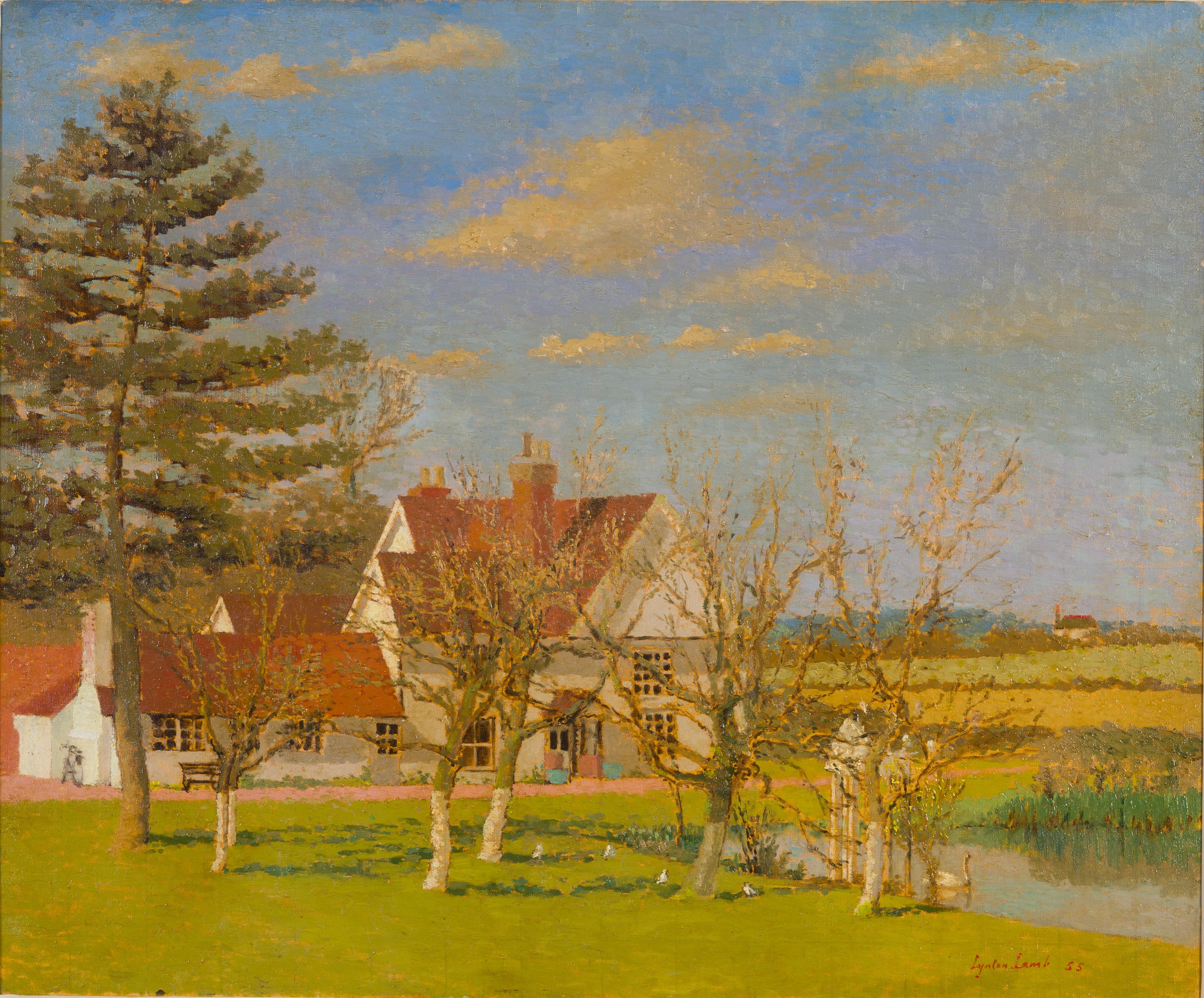 Essex Farmhouse - Brown Landscape Painting by Lynton Lamb