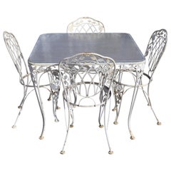 Retro Lyon-Shaw Windflower Lattice Woodard Style Wrought Iron Garden Dining Set