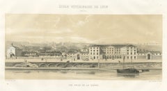 Lyon Veterinary School from the Saone, Antique French Print, 1873