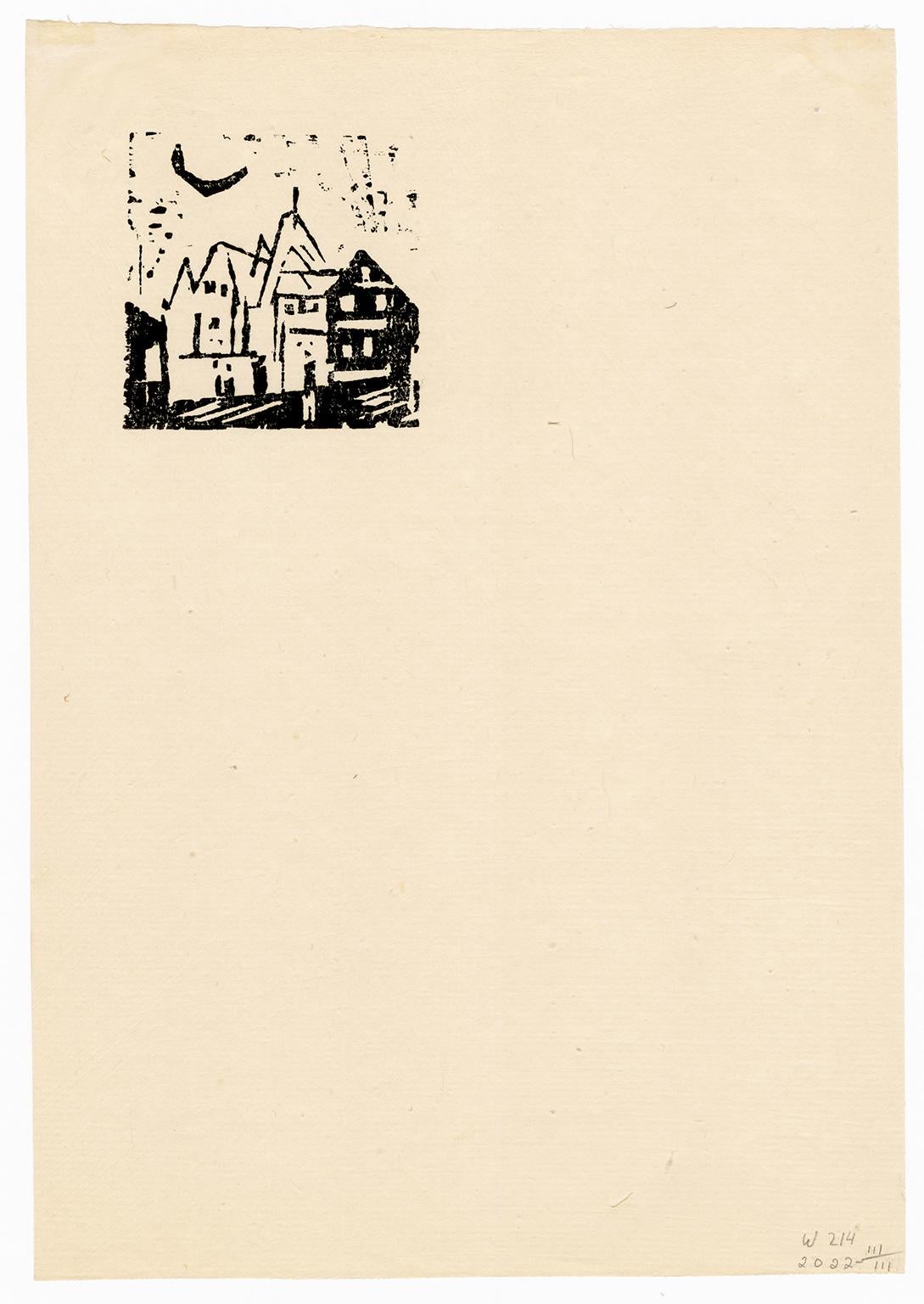 Buildings with Crescent Moon (Gebaude mit Mondsichel) – Artist's letterhead - Print by Lyonel Feininger