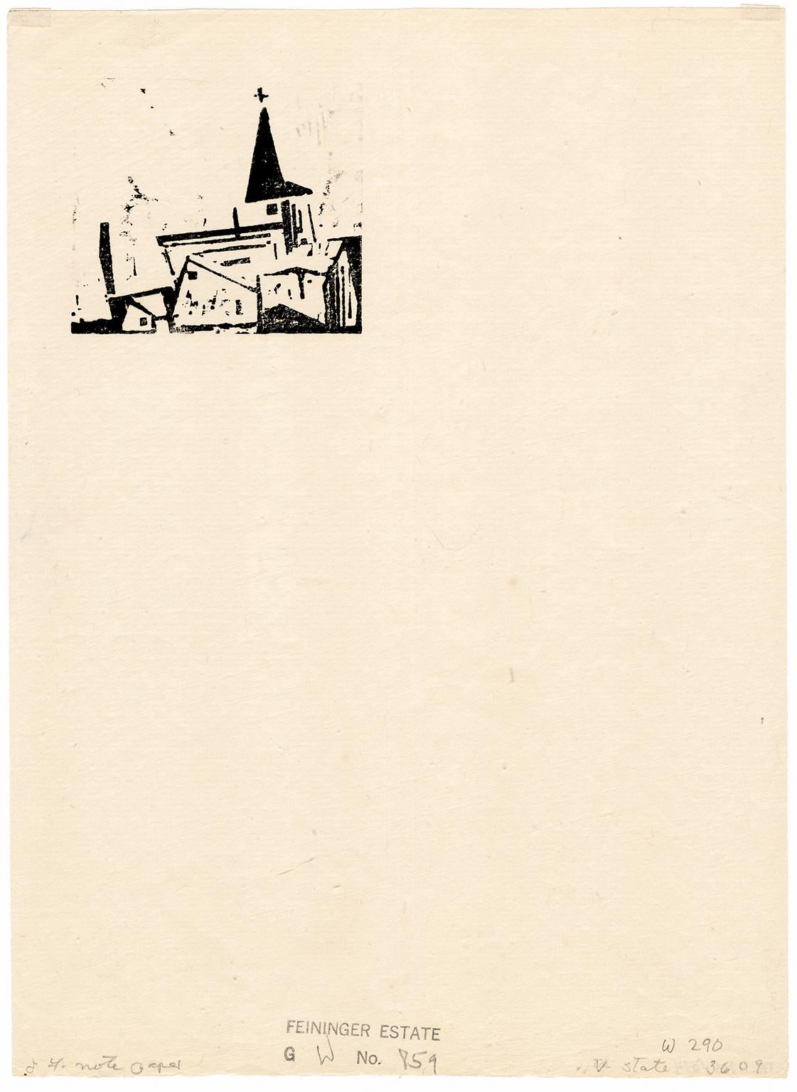 'Church with House and Tree' – Artist's Personal Letterhead, Bauhaus Modernism - Print by Lyonel Feininger