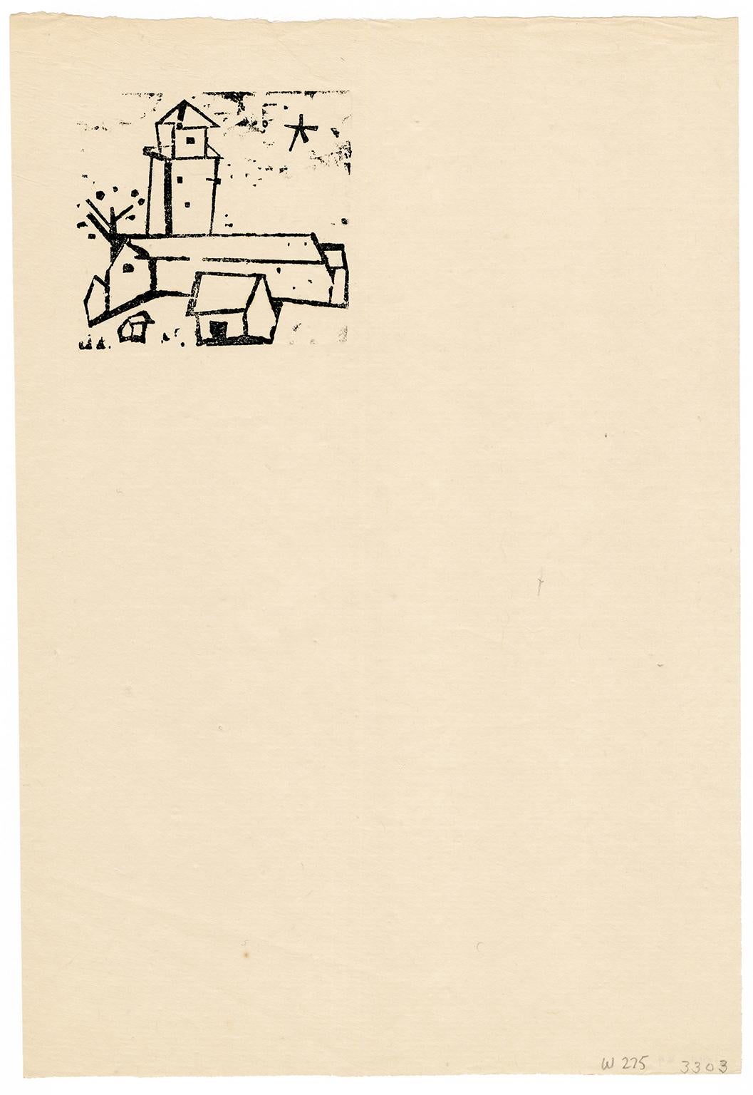 'Church with Houses' — Artist's Personal Letterhead, Bauhaus Modernism - Print by Lyonel Feininger