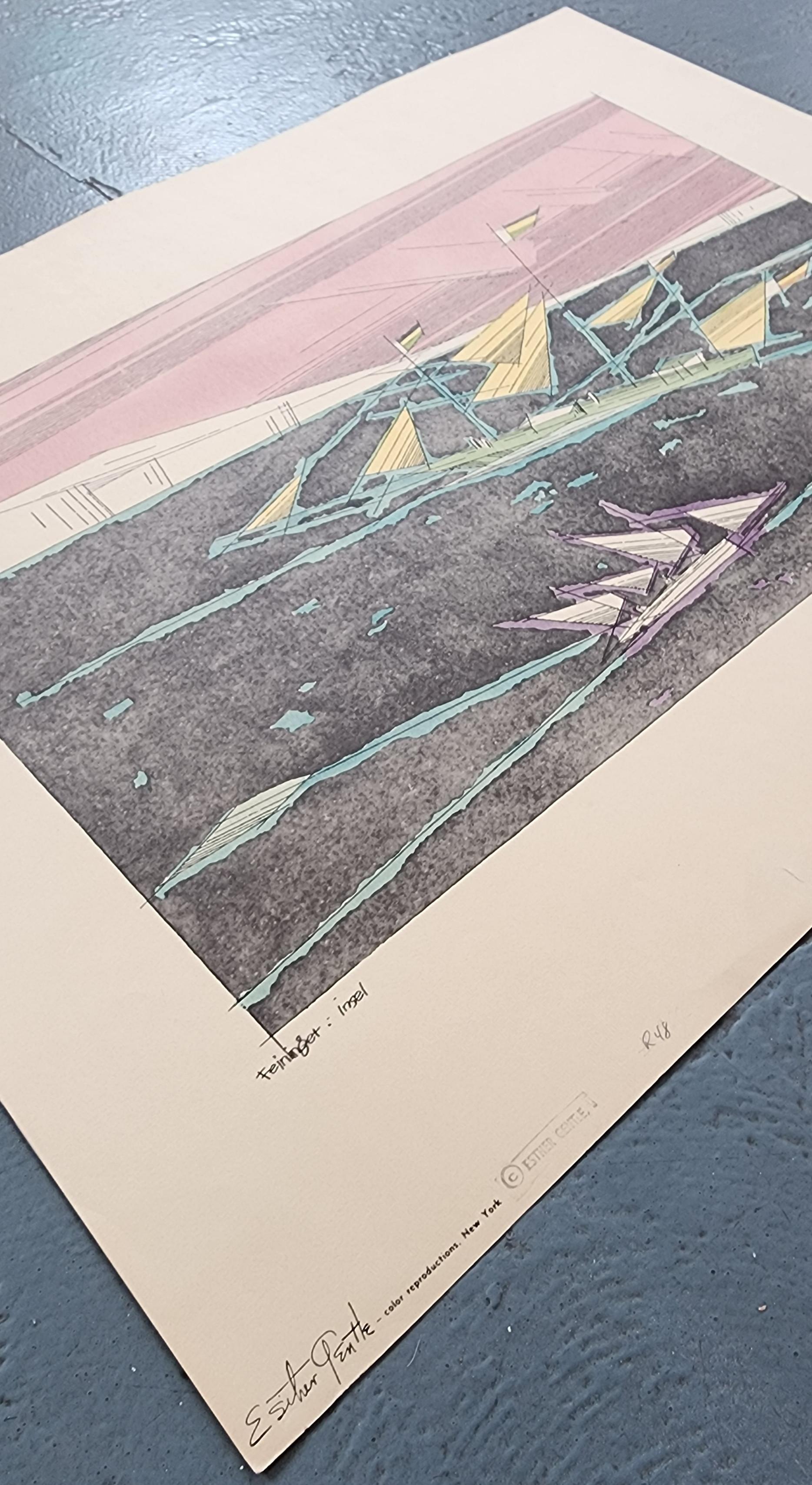 Lyonel Feininger (after)
Insel, 1933
Collotype, watercolor
Size: 11.5x17in on 17.5x22in
Esther Gentle, Reproduction, 1952
Signed, titled and dated in the stone
Stamped and numbered by Gentle recto
COA provided
Ref.: 924802-1206

Lyonel Charles