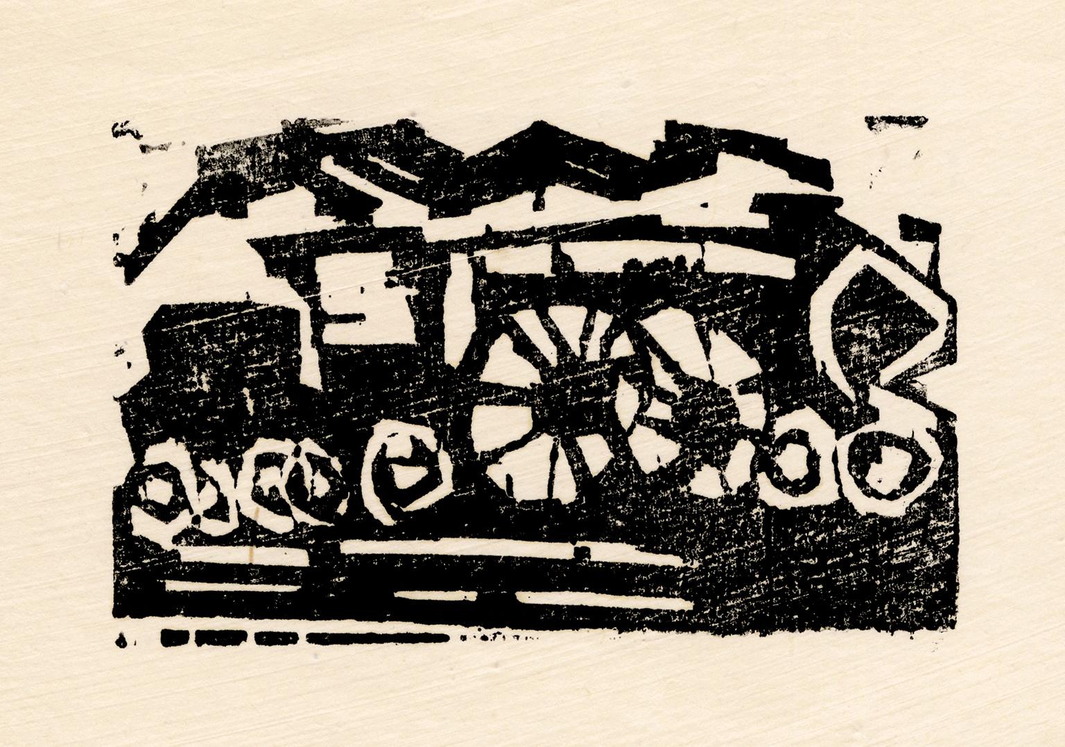 Lyonel Feininger Figurative Print - 'Little Locomotive' – Artist's Personal Letterhead, Bauhaus Modernism