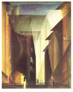 Modernistische braune, weiße Offsetlithographie „Church view (kein Text)“ von Lyonel Feininger