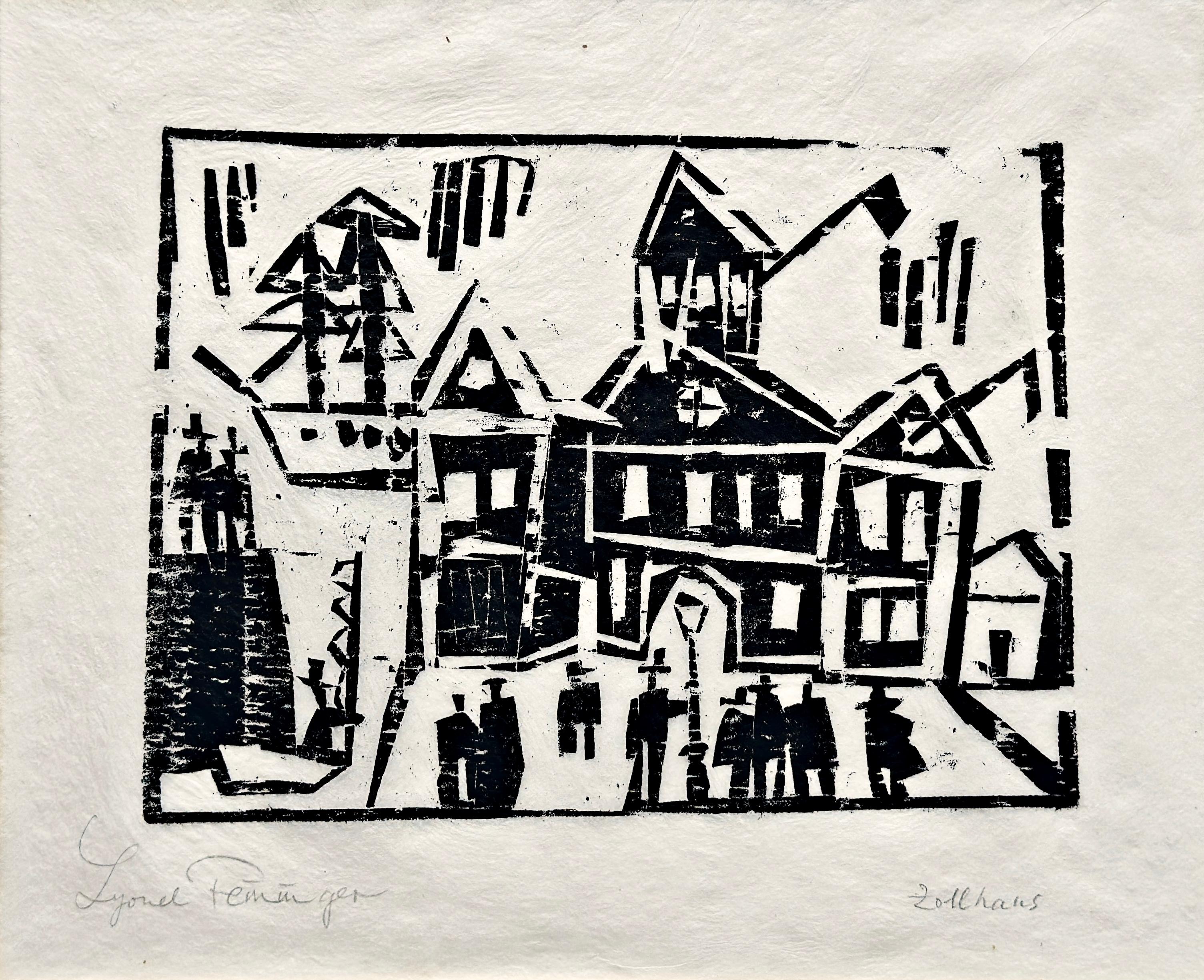 Lyonel Feininger Customs House, Figures and Sailors 1920 Hand-signed woodcut For Sale 4