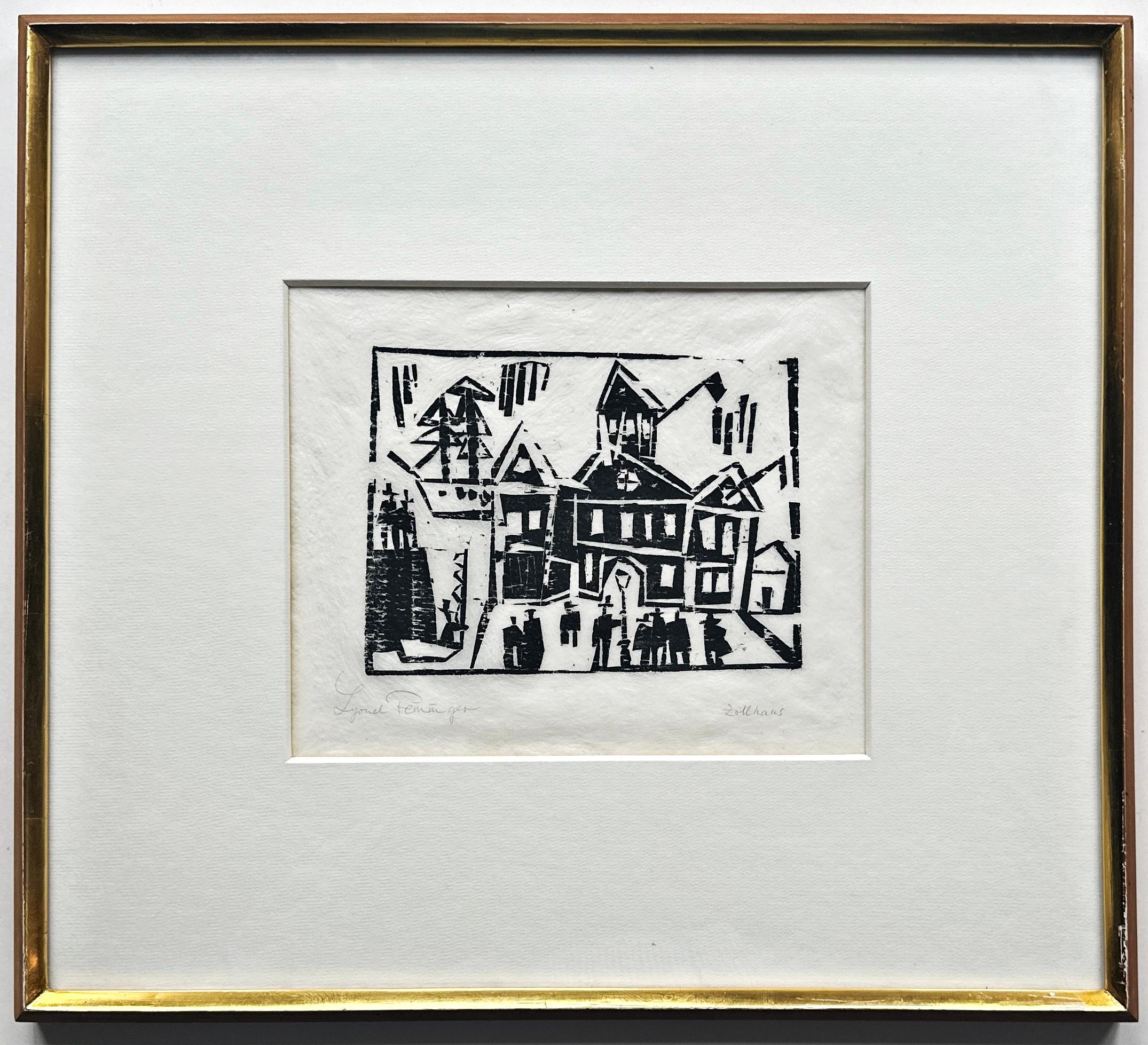 Lyonel Feininger
New York 1871 - 1956

Customs House (Figures and Sailors), 1920

Woodcut on thin Japanese paper
Signed in pencil lower left 
Titled lower right
Image size: 12.3 x 16.7 cm 
Sheet size: 17.5 x 21.5 cm
Frame: 37 x 41 cm
Catalogue