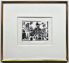 Lyonel Feininger Customs House, Figures and Sailors 1920 Hand-signed woodcut