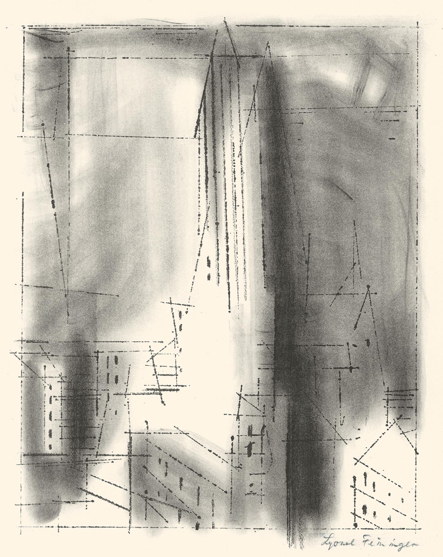 Lyonel Feininger Landscape Print - 'Manhattan 1, stone 2' — New York City, Mid-Century Modernism