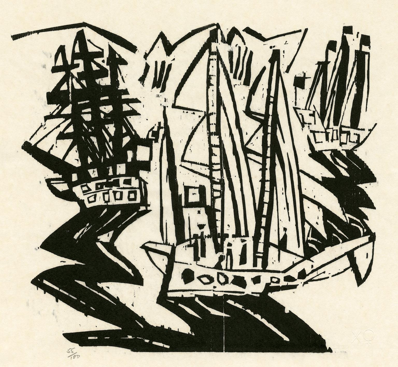Lyonel Feininger Figurative Print - Ships (Three Sailing Ships)