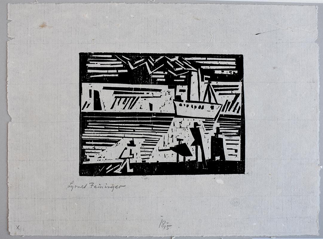 Steamboat Odin  Dampfer Odin - German Expressionism Woodcut Inscribed - Print by Lyonel Feininger
