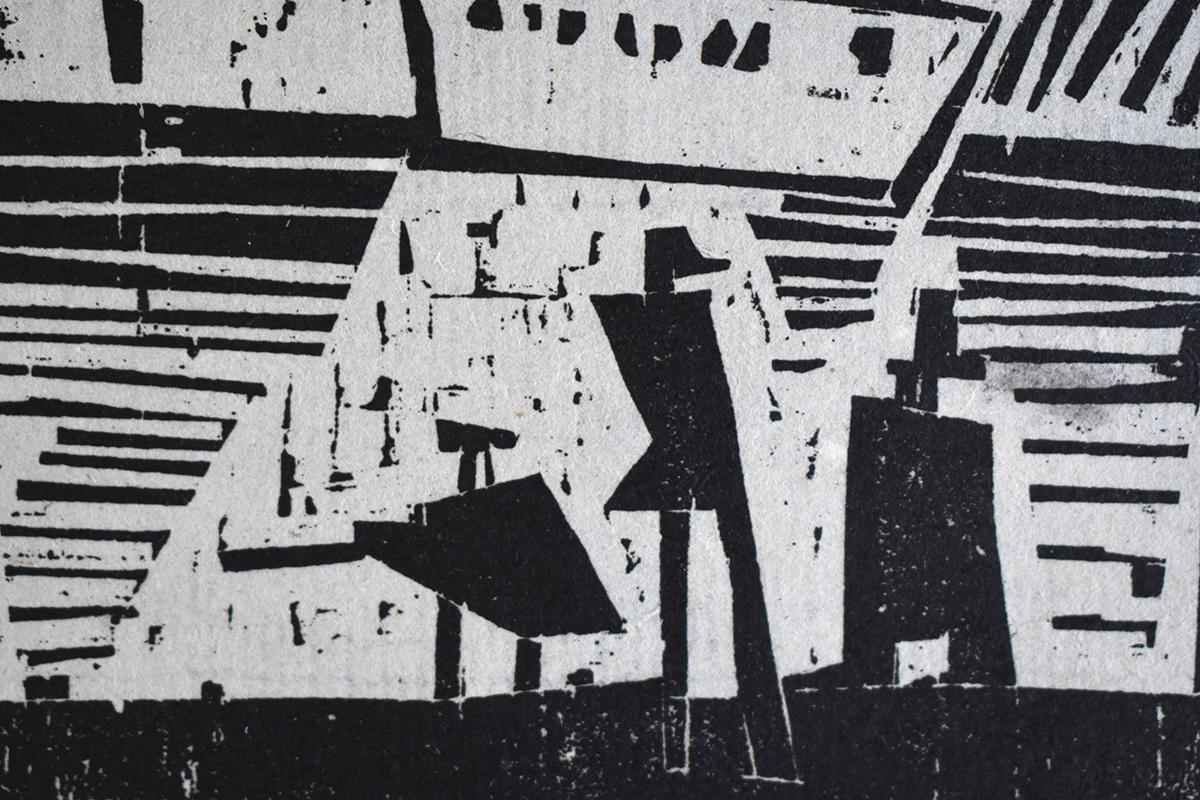 Steamboat Odin  Dampfer Odin - German Woodcut - Gray Print by Lyonel Feininger