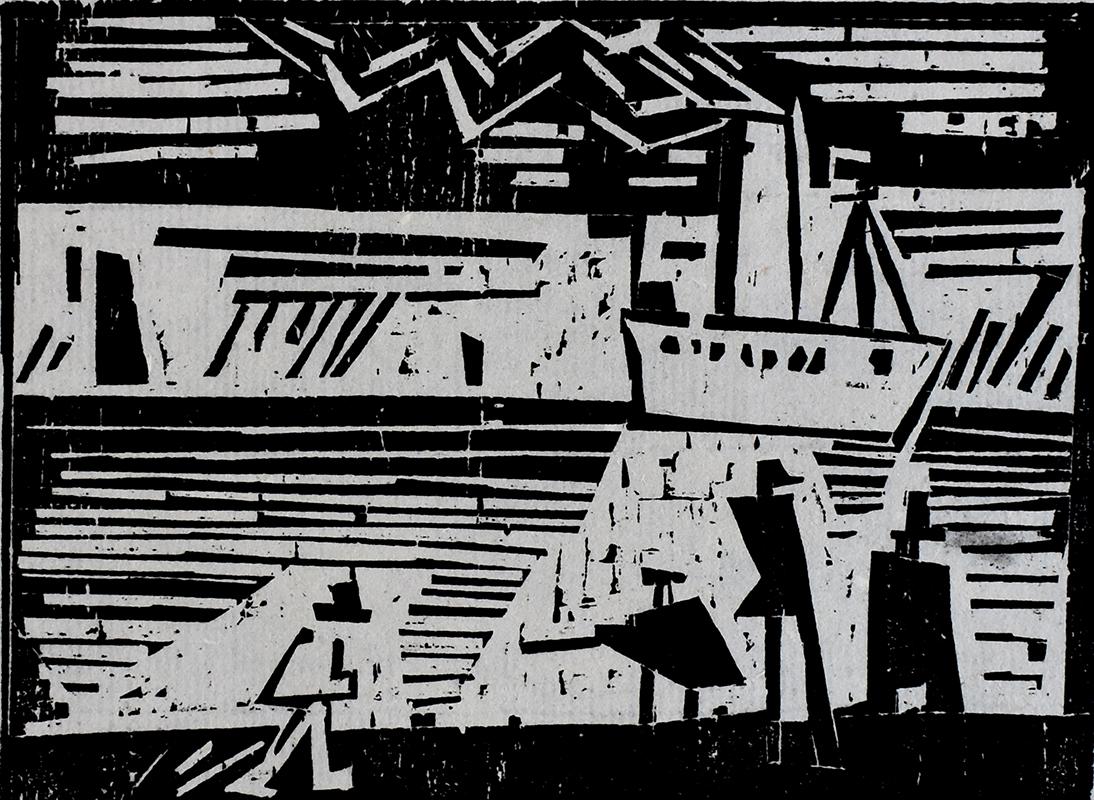 Lyonel Feininger Print - Steamboat Odin  Dampfer Odin - German Woodcut