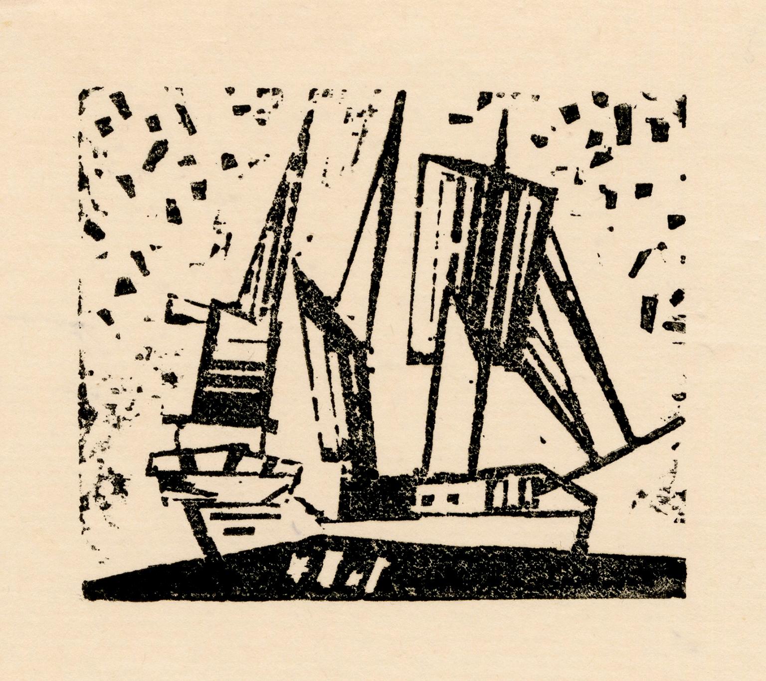 Lyonel Feininger Figurative Print - 'Three Masted Ship, 2' – Artist's Personal Letterhead, Bauhaus Modernism