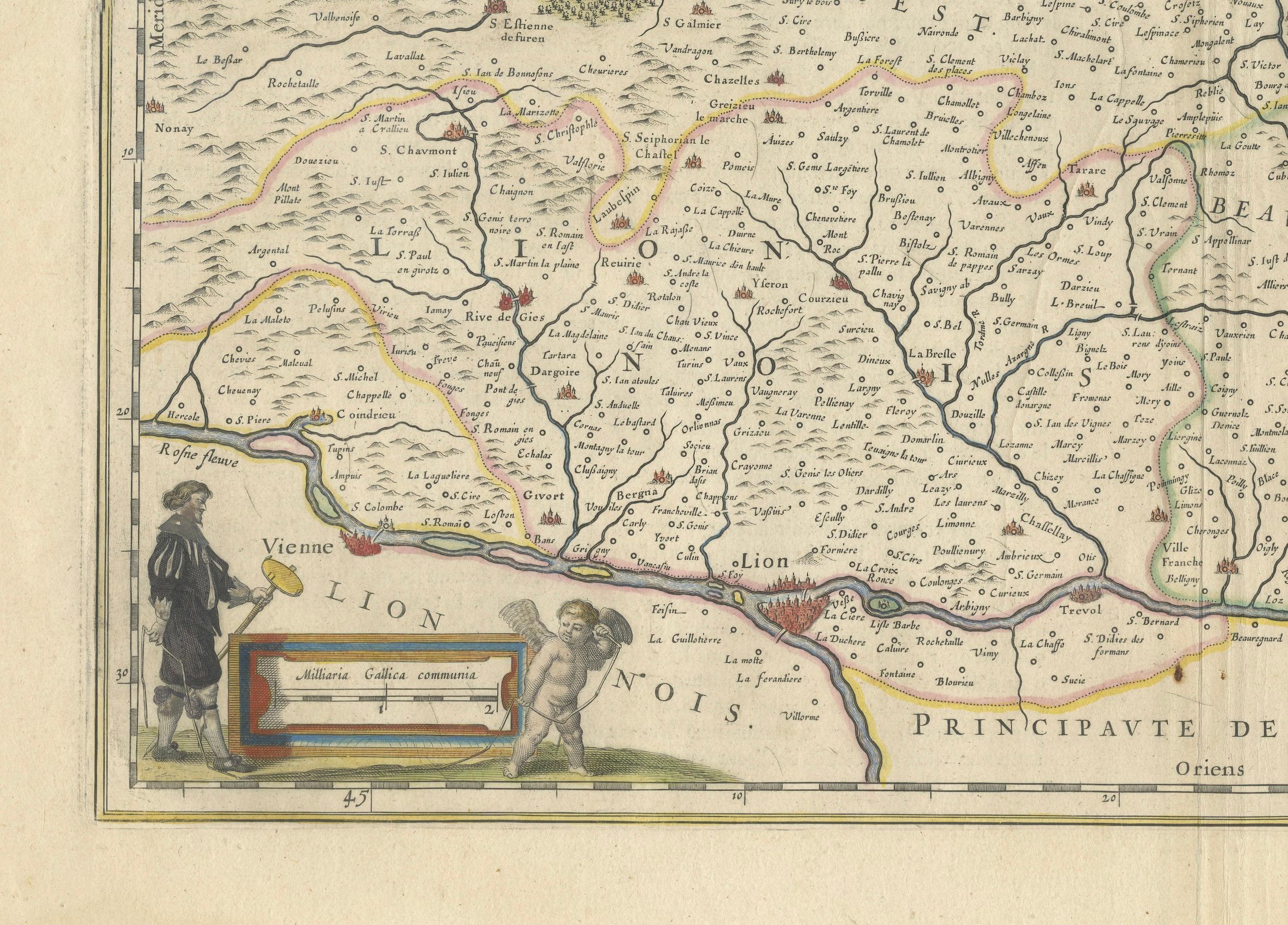 Engraved Lyonnais, Beaujolais, Forez, Mâconnais: A 1644 Depiction of France's Provinces For Sale