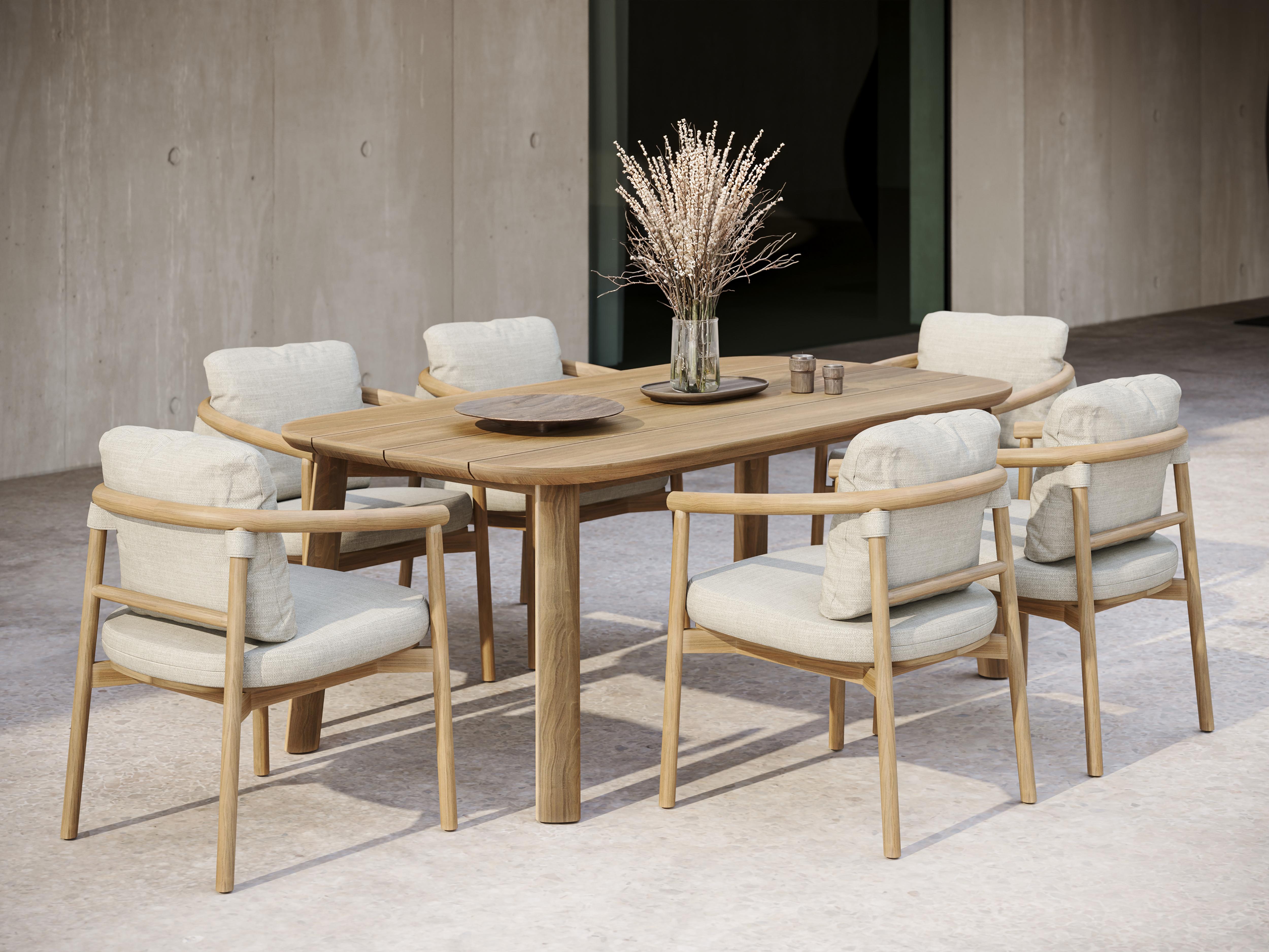Lyora 250 FSC Teak Wood Oblong Dining Table For Eight by SNOC
Dimensions: D 110 x W 250 x H 77 cm.
Materials: Teak wood.

A delicate mid-century style, tempered by contemporary and eclectic incursions to create an elegant, but never flashy product.