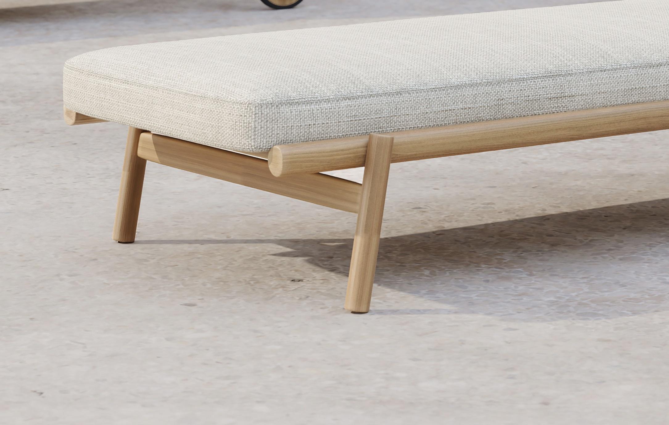 Other Lyora FSC Teak Wood And Ethereal Fabric Upholstery Sun Lounger by SNOC For Sale