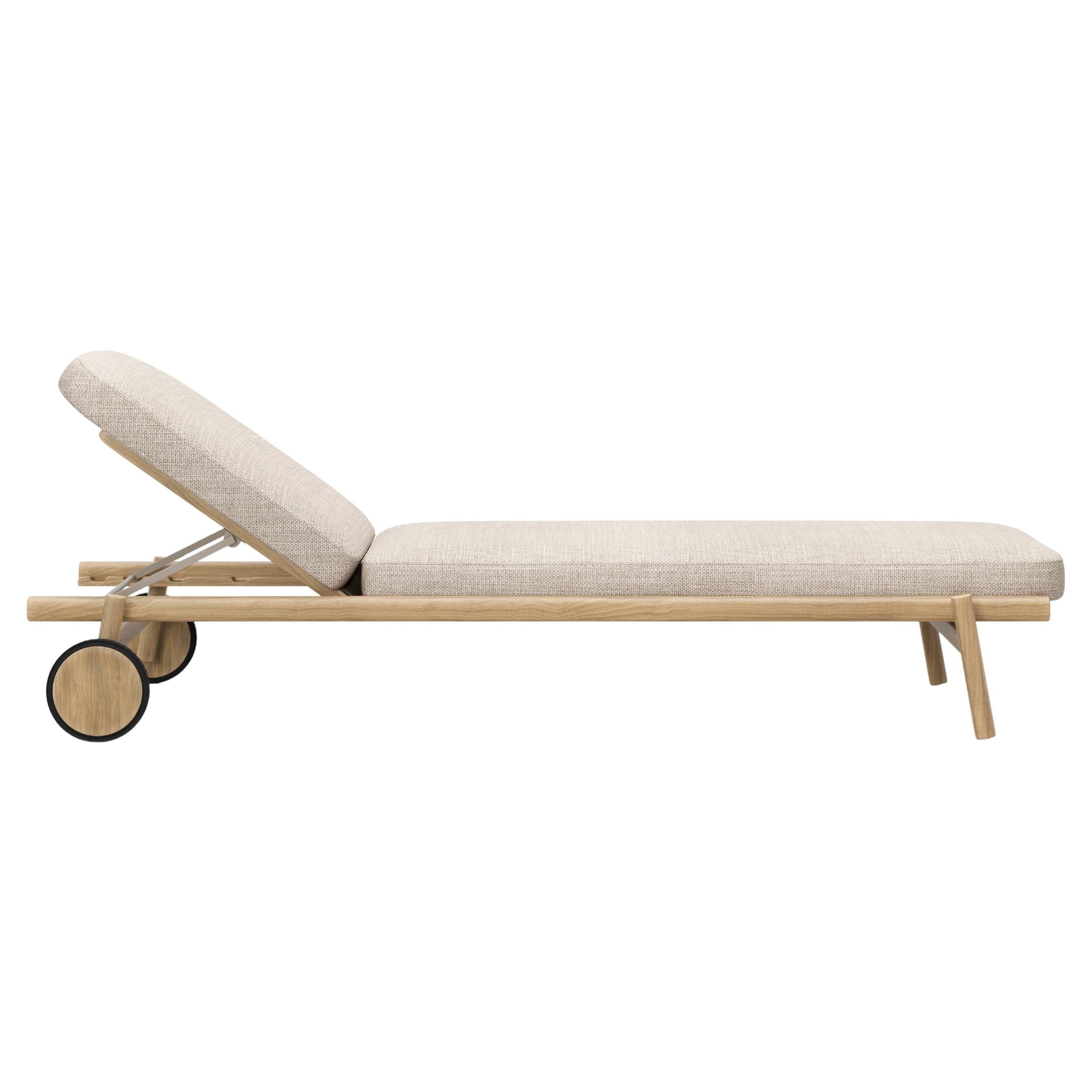 Lyora FSC Teak Wood And Ethereal Fabric Upholstery Sun Lounger by SNOC For Sale