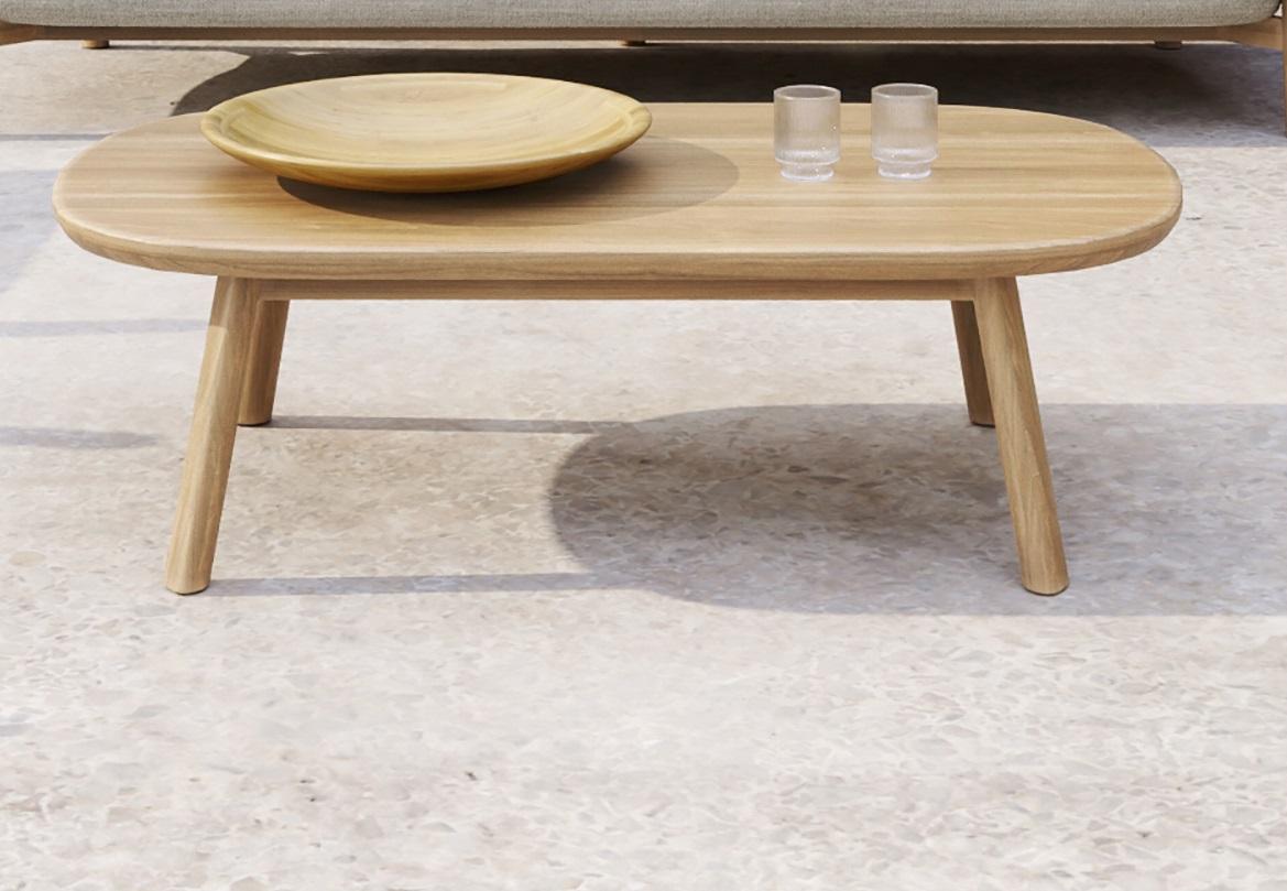 Lyora FSC Teak Wood Oblong Low Coffee Table by SNOC
Dimensions: D 70 x W 120 x H 35,5 cm.
Materials: Teak wood.

A delicate mid-century style, tempered by contemporary and eclectic incursions to create an elegant, but never flashy product. Simple