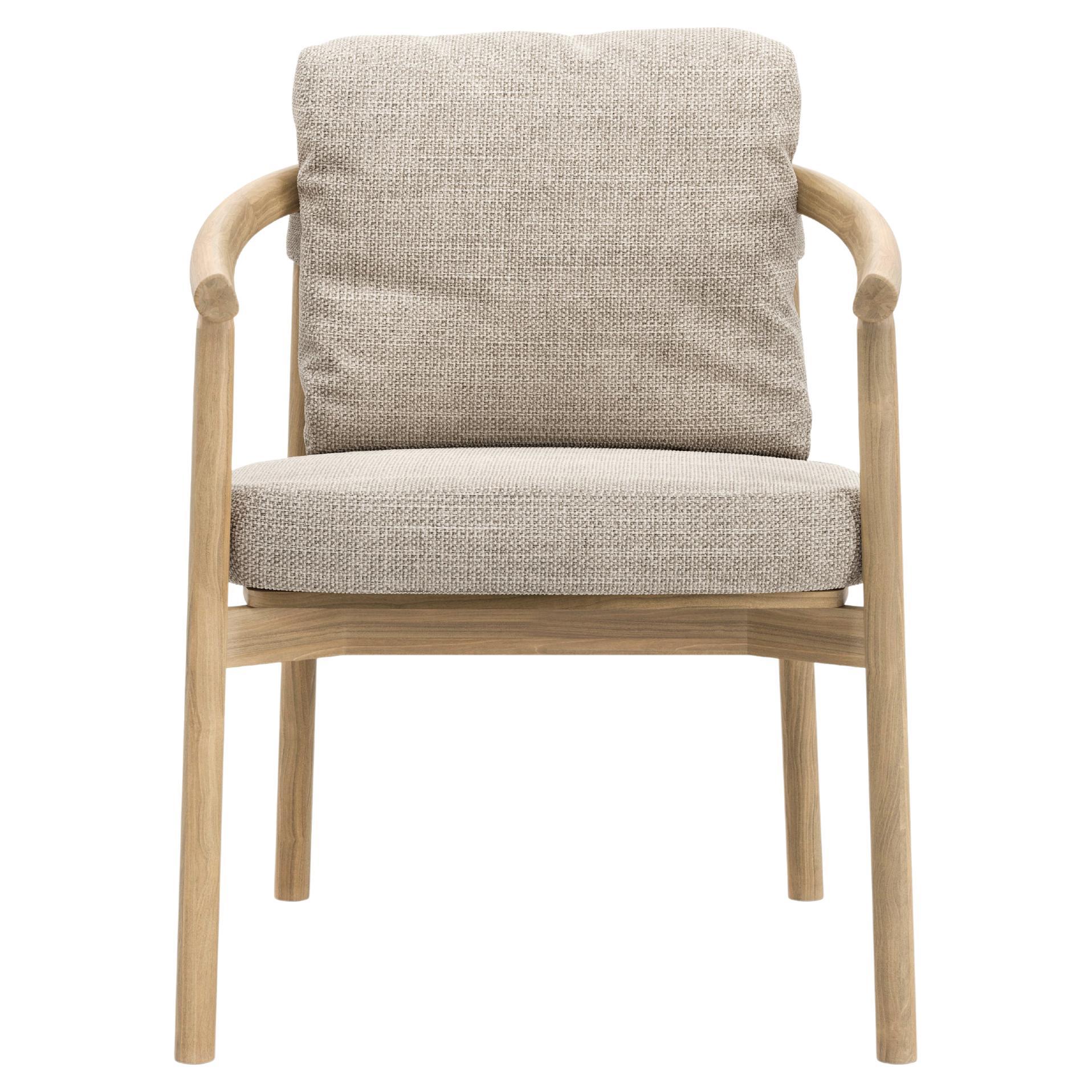 Lyora Teak And Ethereal Fabric Upholstery Dining Chair With Armrests by SNOC