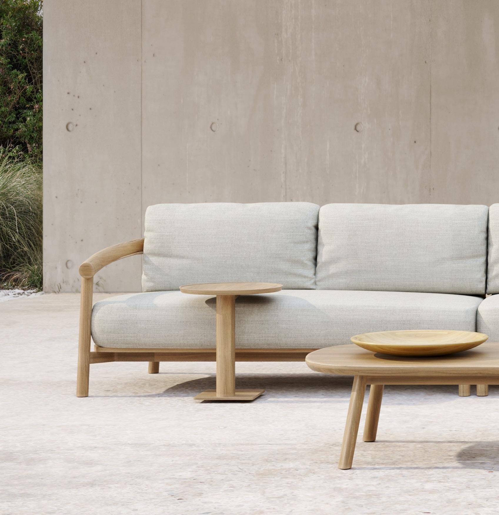 Post-Modern Lyora Teak Wood And Ethereal Fabric Two-Seater Left Modular Sofa by SNOC For Sale
