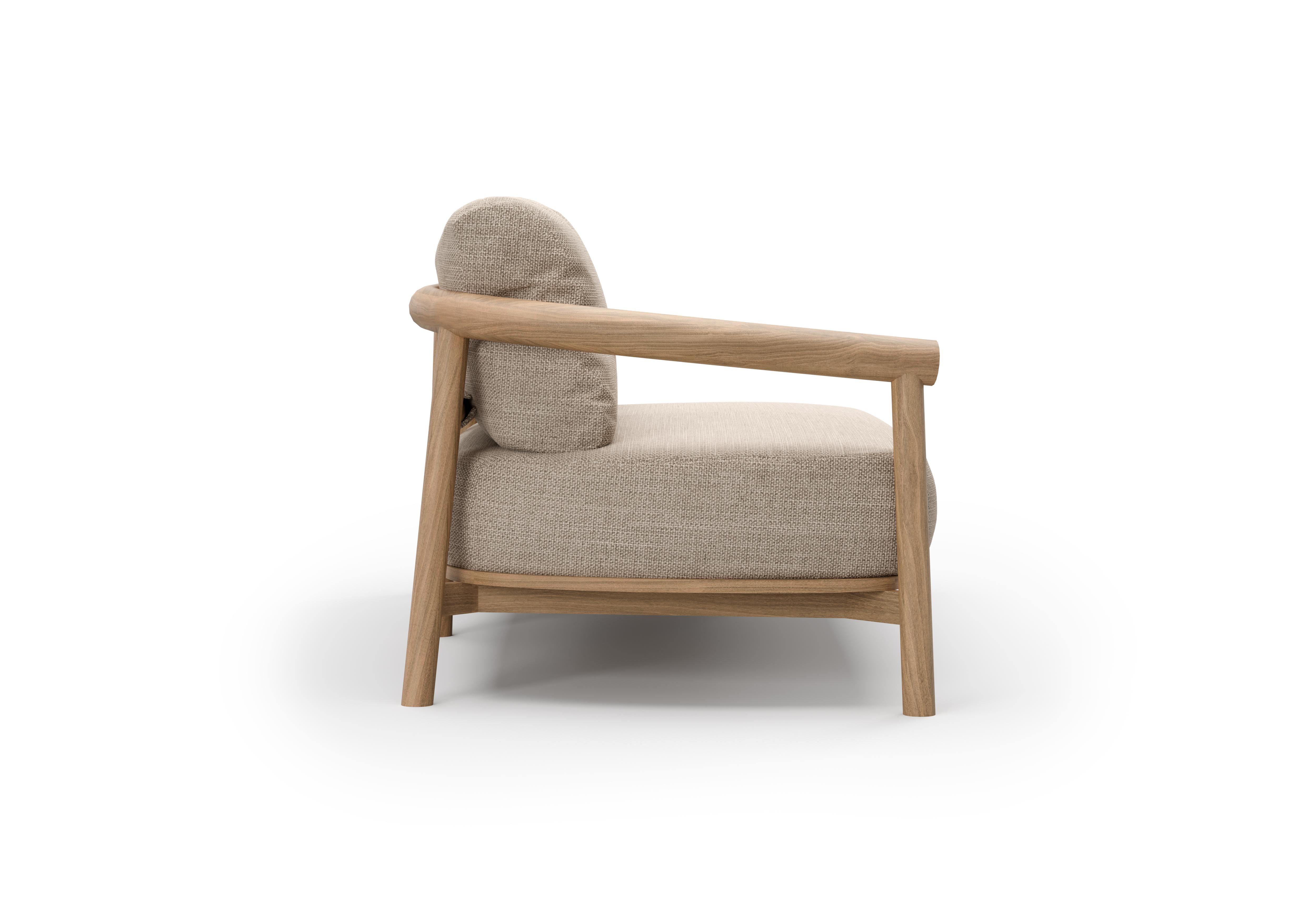 Contemporary Lyora Teak Wood And Ethereal Fabric Two-Seater Left Modular Sofa by SNOC For Sale