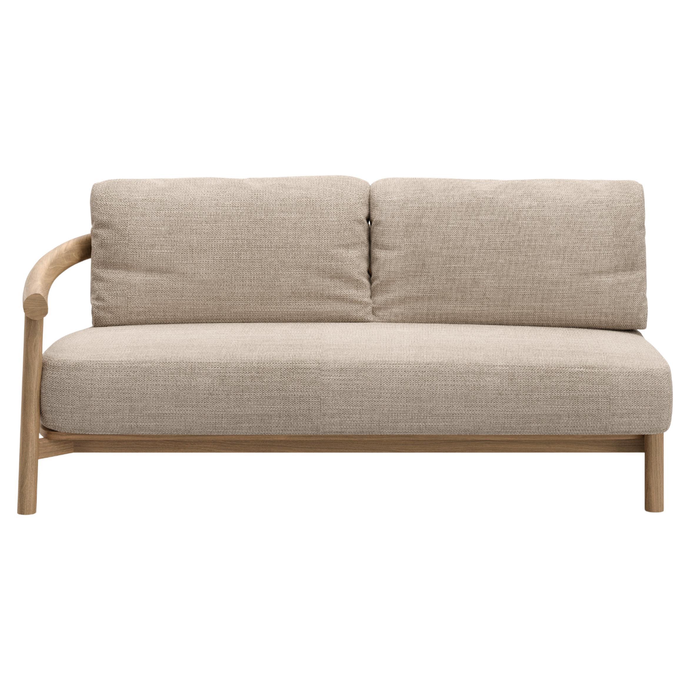 Lyora Teak Wood And Ethereal Fabric Two-Seater Left Modular Sofa by SNOC