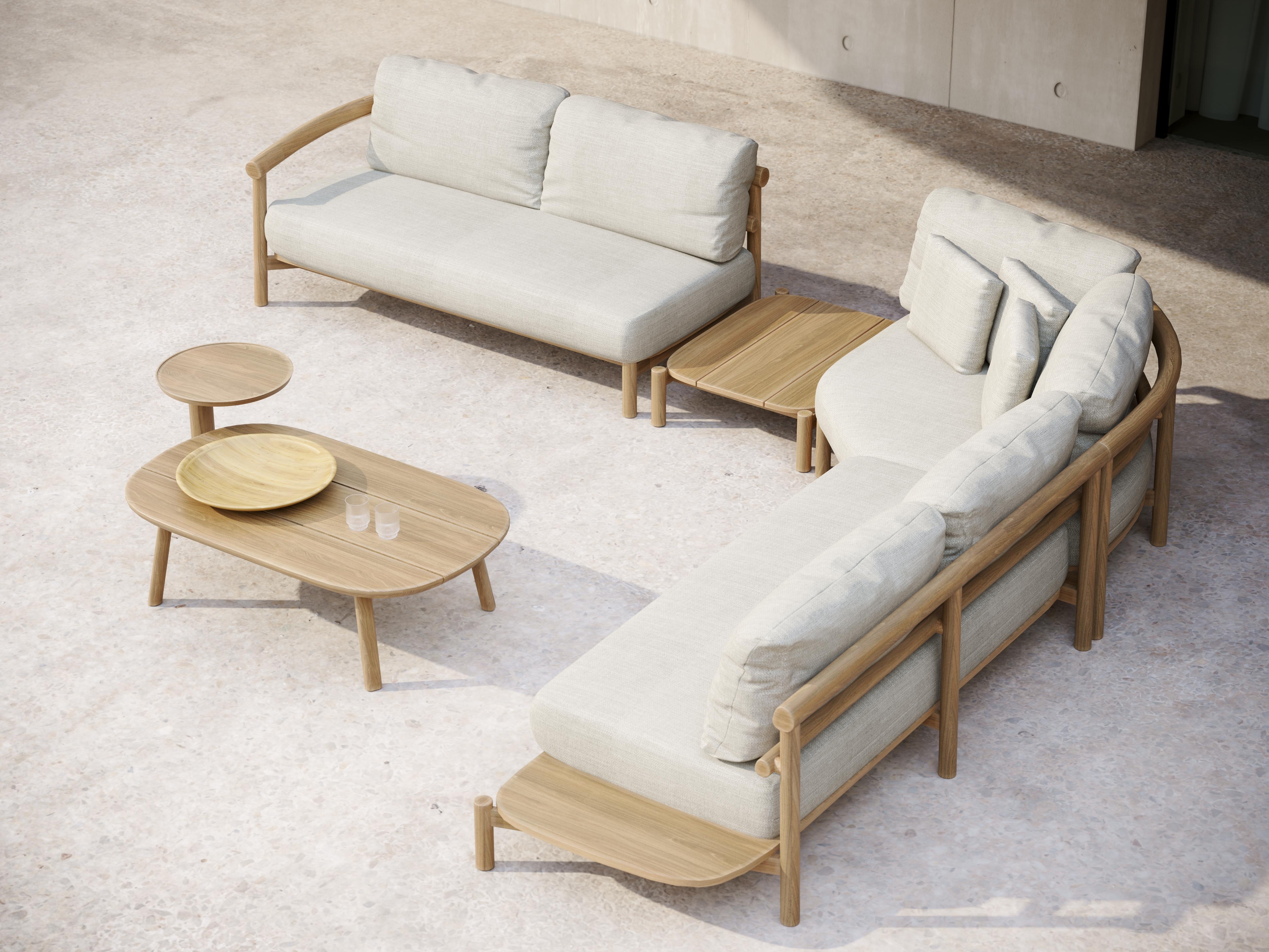 Other Lyora Teak Wood And Ethereal Fabric Two-Seater Modular Sofa With Table by SNOC For Sale