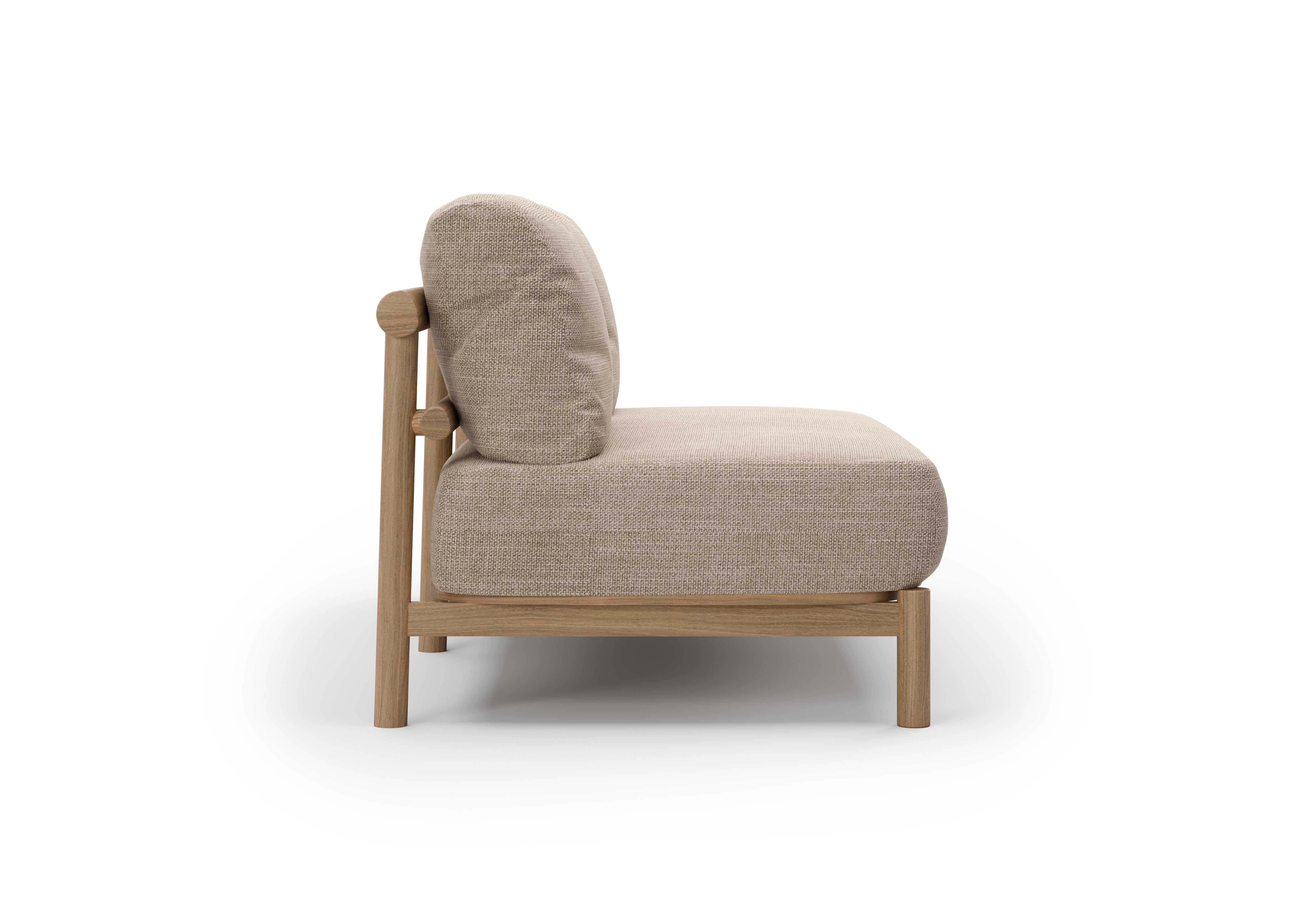 Contemporary Lyora Teak Wood And Ethereal Fabric Two-Seater Modular Sofa With Table by SNOC For Sale