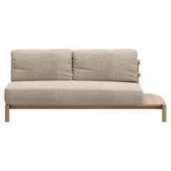 Lyora Teak Wood And Ethereal Fabric Two-Seater Modular Sofa With Table by SNOC