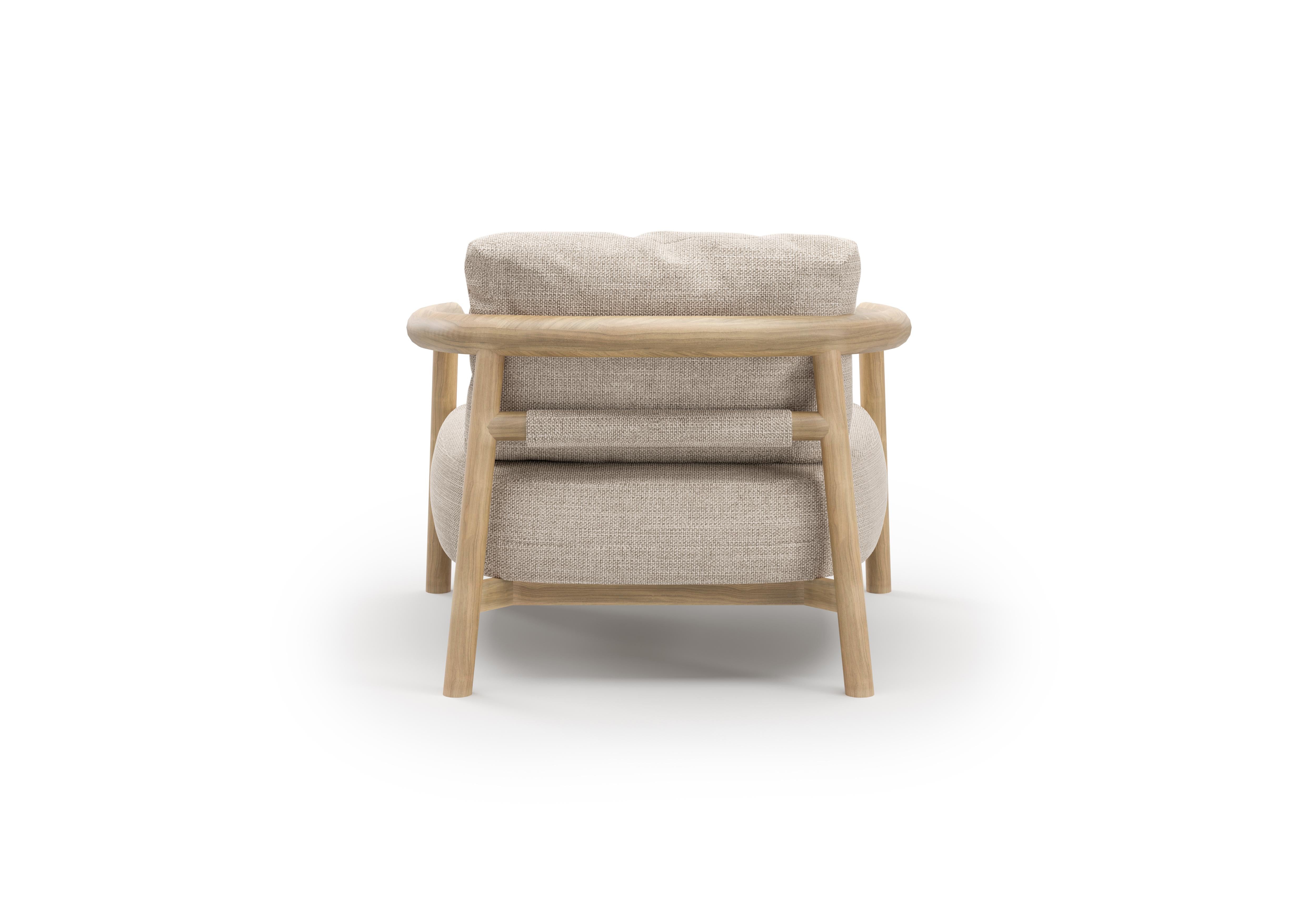 Lyora Teak Wood And Ethereal Fabric Upholstery Armchair by SNOC In New Condition For Sale In Geneve, CH
