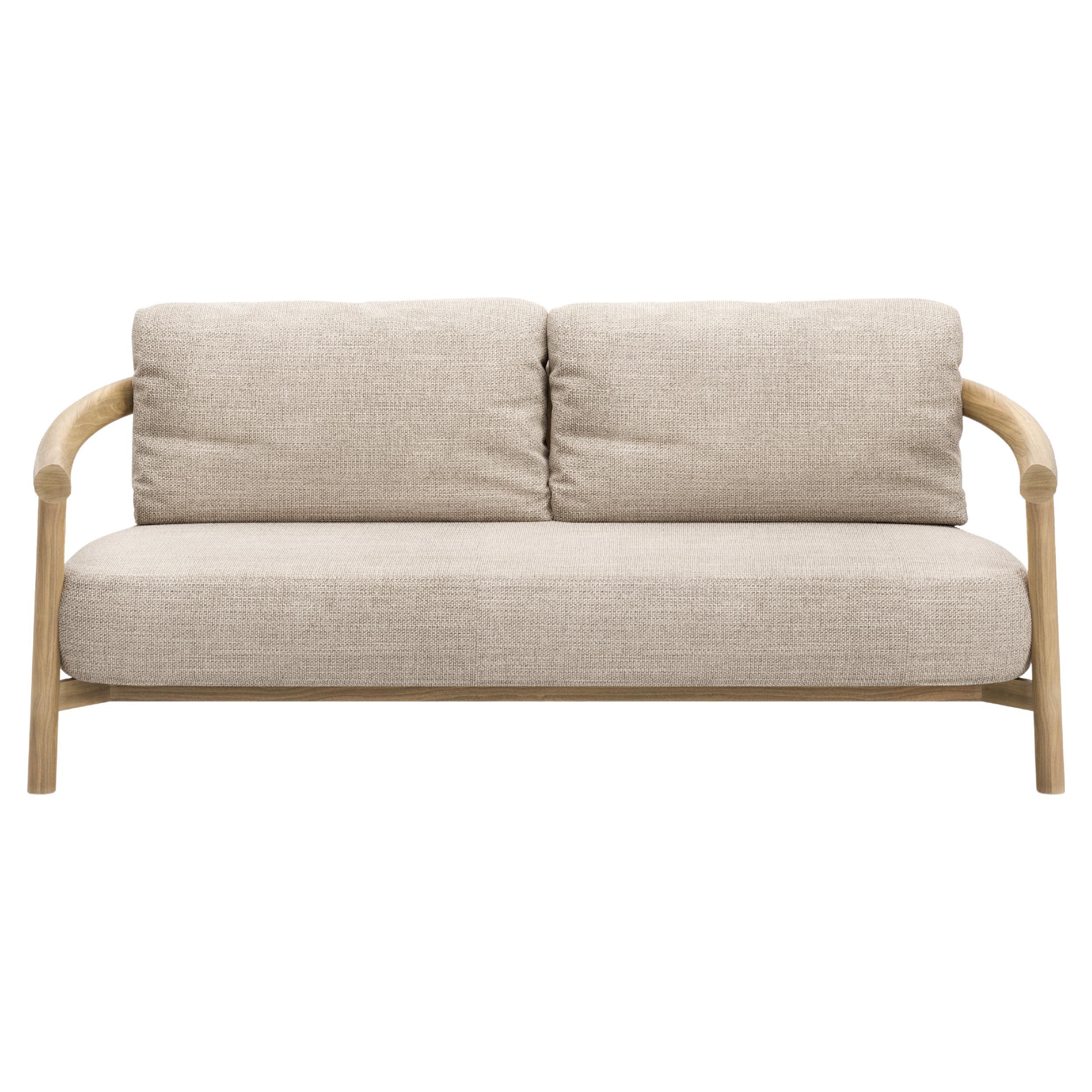 Lyora Teak Wood And Ethereal Fabric Upholstery Two-Seater Sofa by SNOC