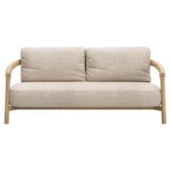 Lyora Teak Wood And Ethereal Fabric Upholstery Two-Seater Sofa by SNOC