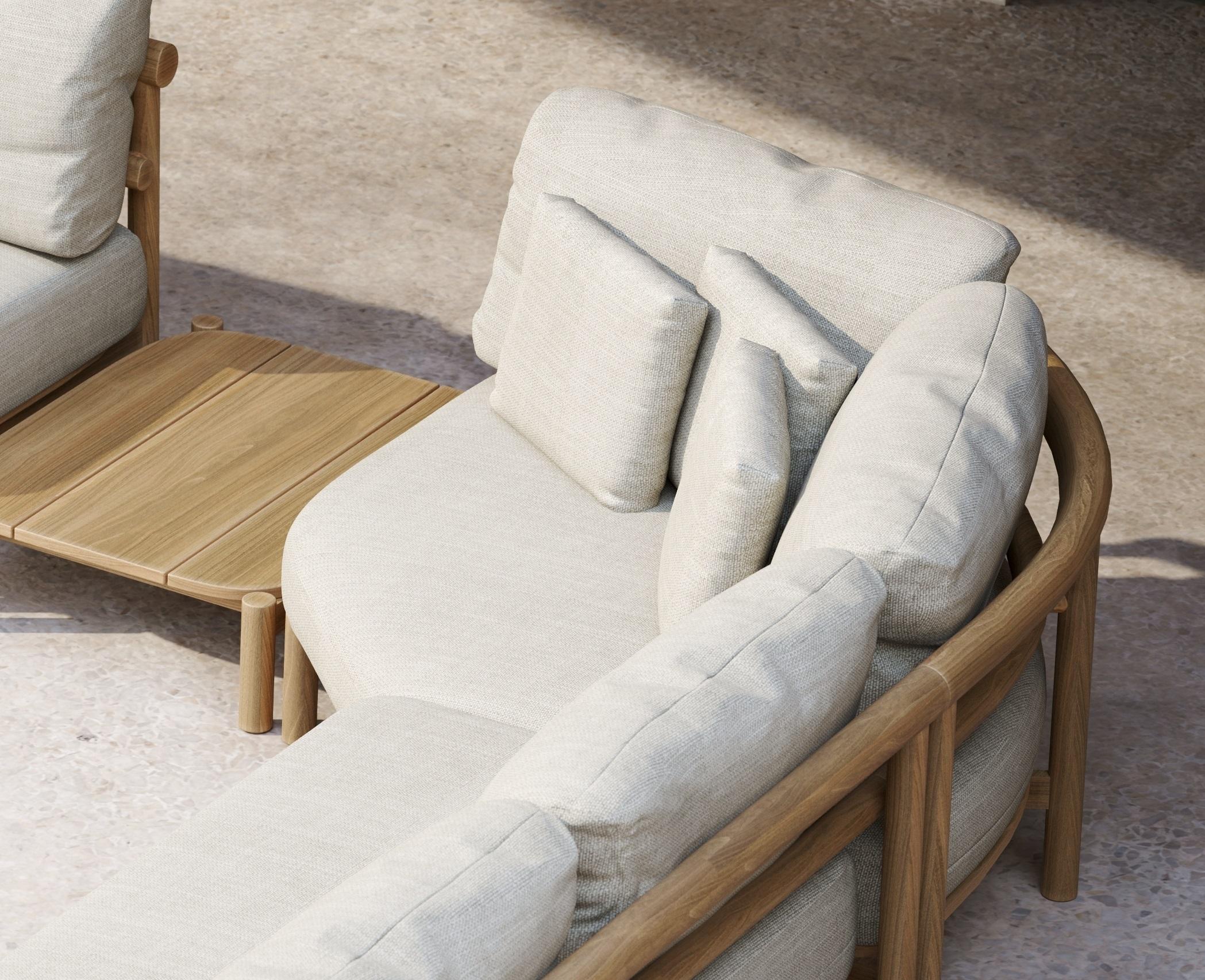 Post-Modern Lyora Teak Wood Frame And Ethereal Fabric Corner Modular Sofa by SNOC For Sale