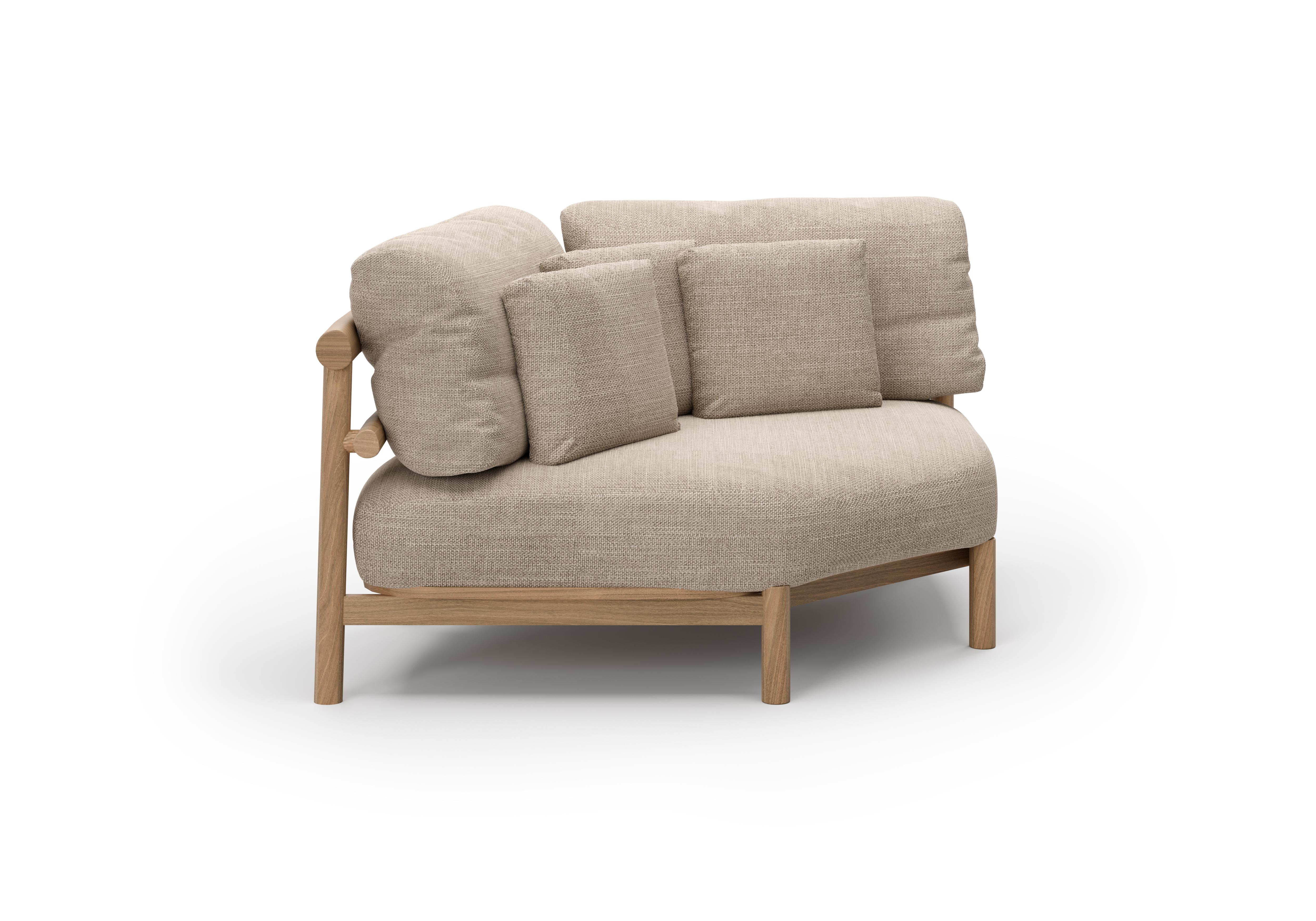 Contemporary Lyora Teak Wood Frame And Ethereal Fabric Corner Modular Sofa by SNOC For Sale