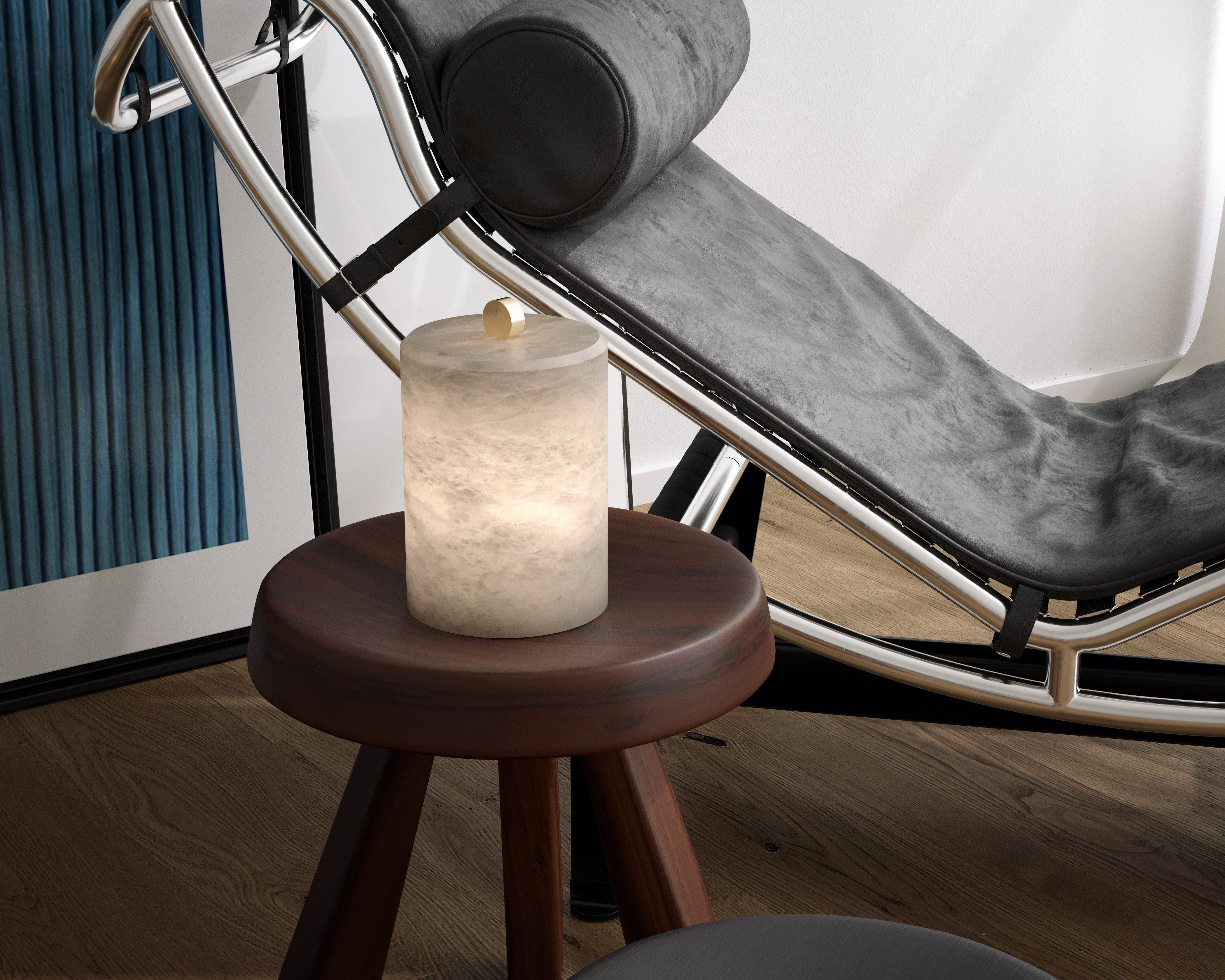 French Lyra Alabaster Table Lamp by Atelier Alain Ellouz