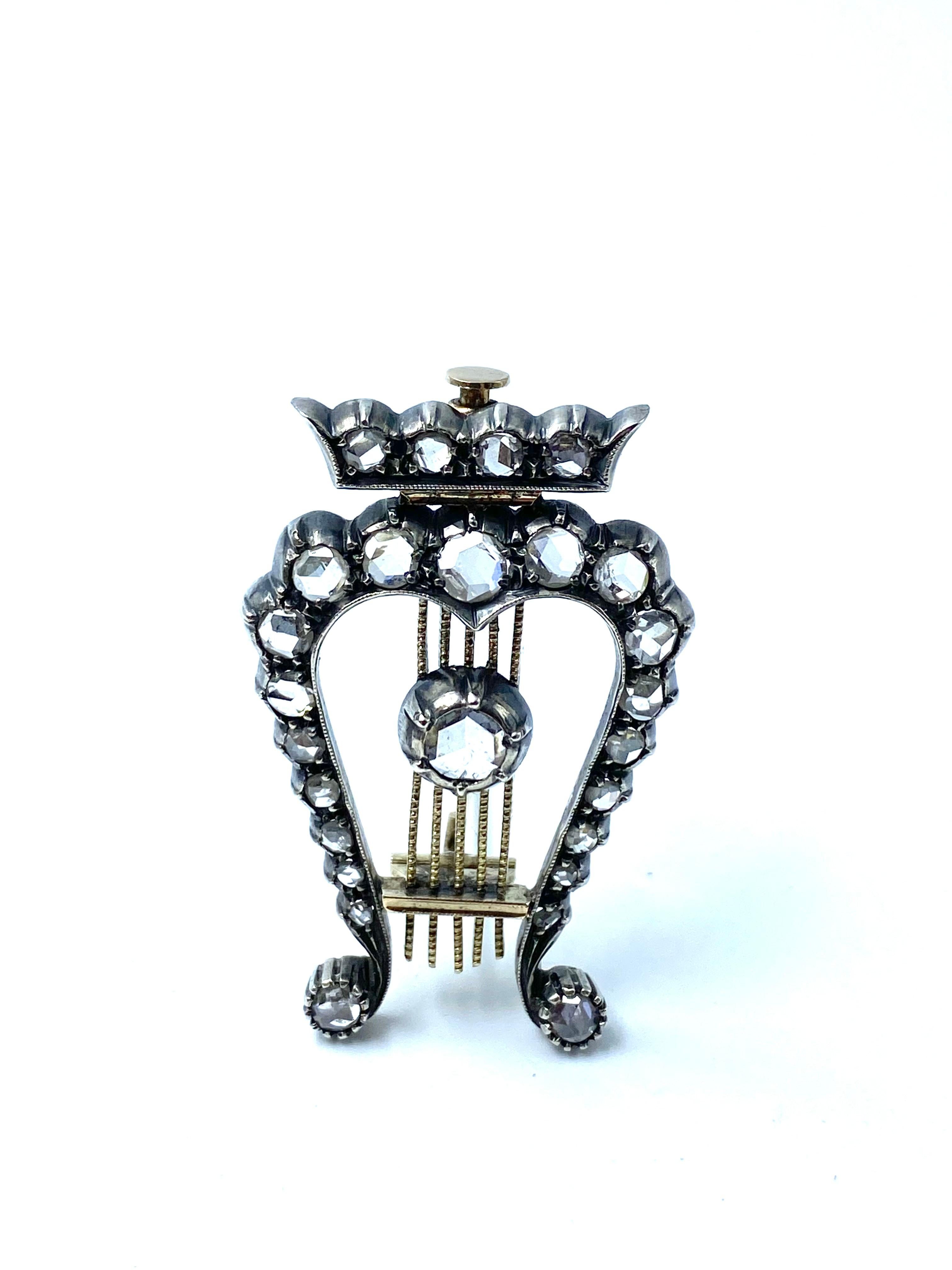 Women's or Men's Lyra Diamonds Brooch, Late 19th Century For Sale