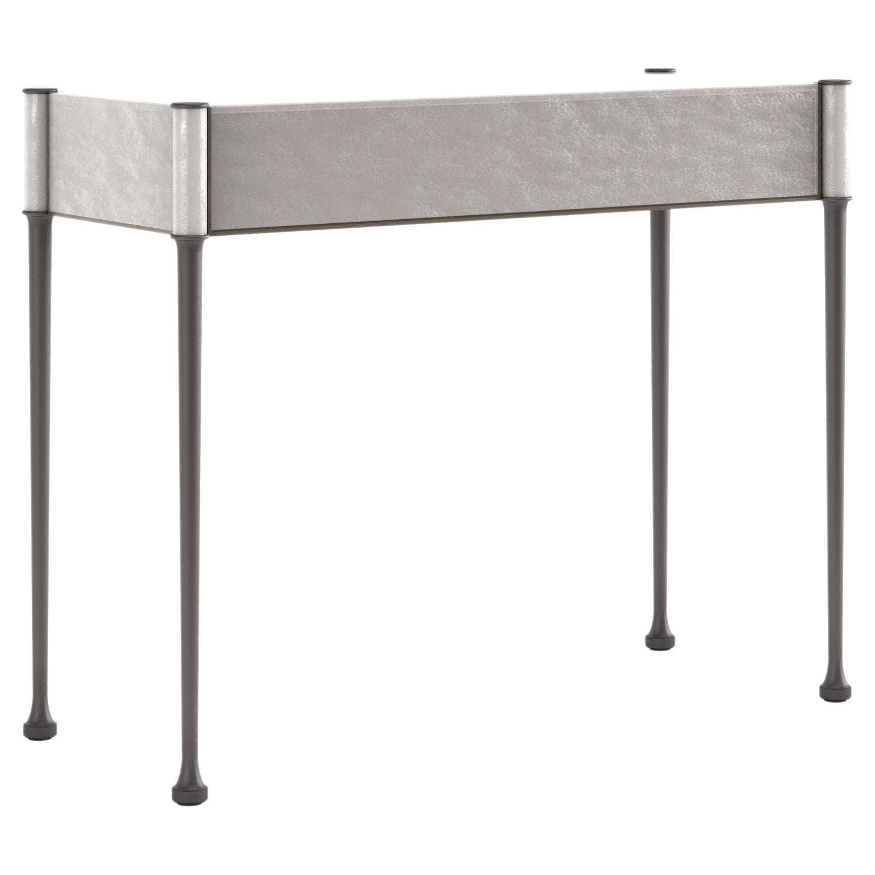 Table console moderne Lyra avec pieds en bronze et plateau en sycomore